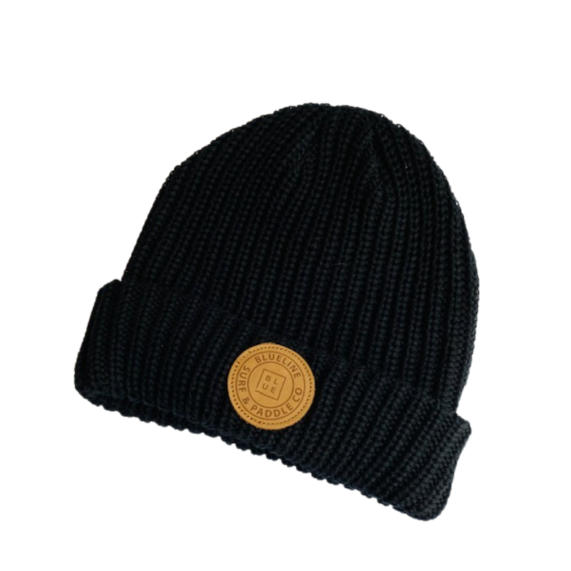 Blueline Surf + Paddle Co. OG Beanie Black with Leather Patch