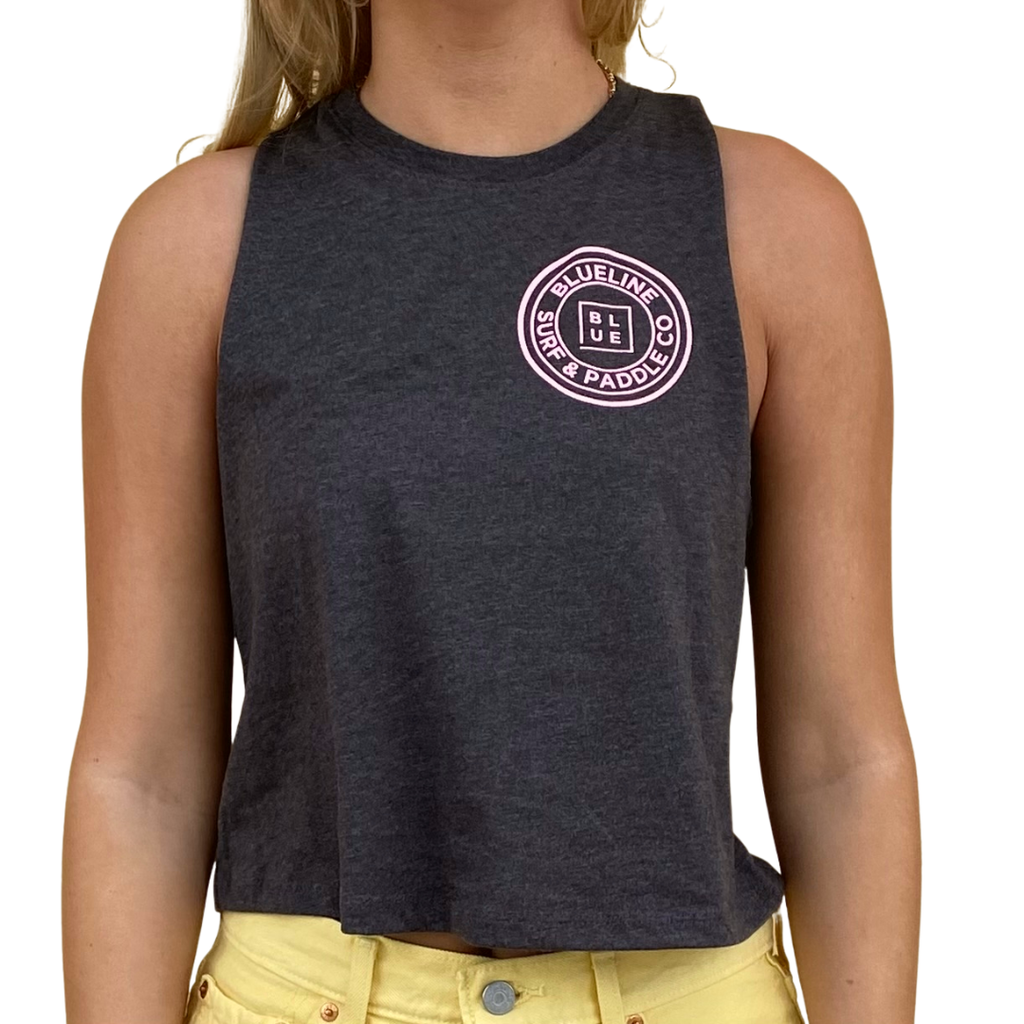 Blueline Surf + Paddle Co. Original Crop Tank Dark Grey Heather / Pink