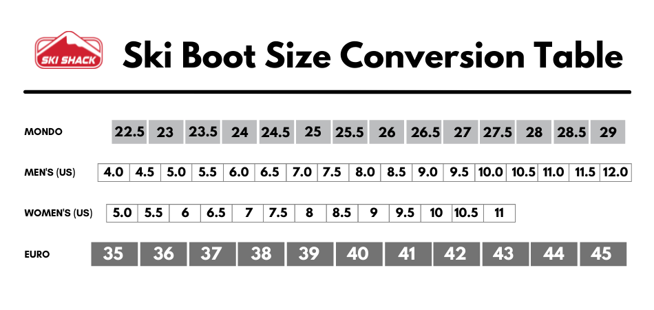 Ski Boot Sizing Chart And Mondopoint Conversion Table | annadesignstuff.com