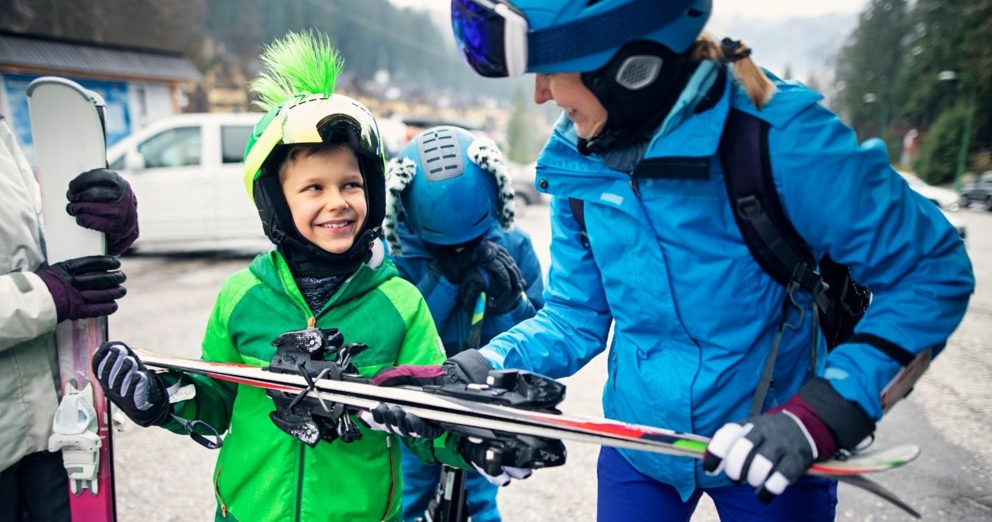 Family packing for a ski trip