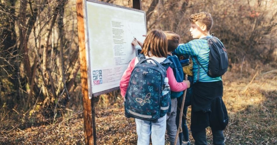 kids hiking together