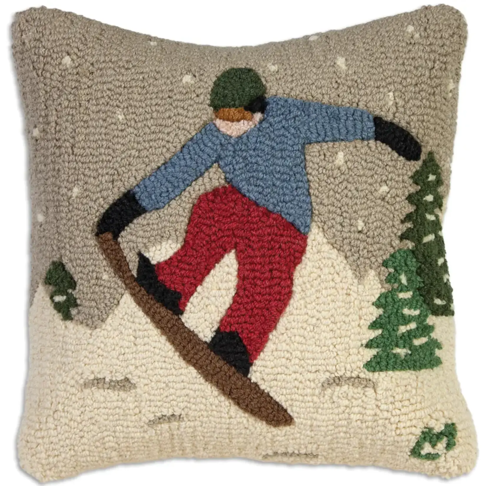 Chandler 4 Corners Look Ma Snowboarder Hooked Wool Pillow