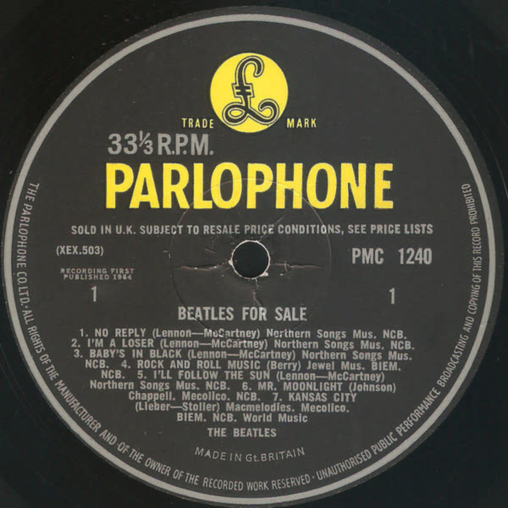 [Kollectible Vinyl] Beatles - Beatles for Sale (Mono, UK, yellow Parlophone, KT Tax Stamp, Company Inner, Disc VG)