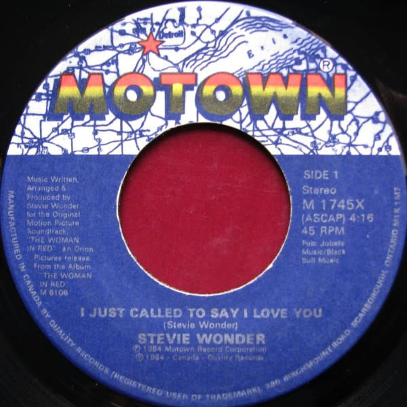 Wonder, Stevie: I Just Called To Say I Love You / (Instrumental) [7"]
