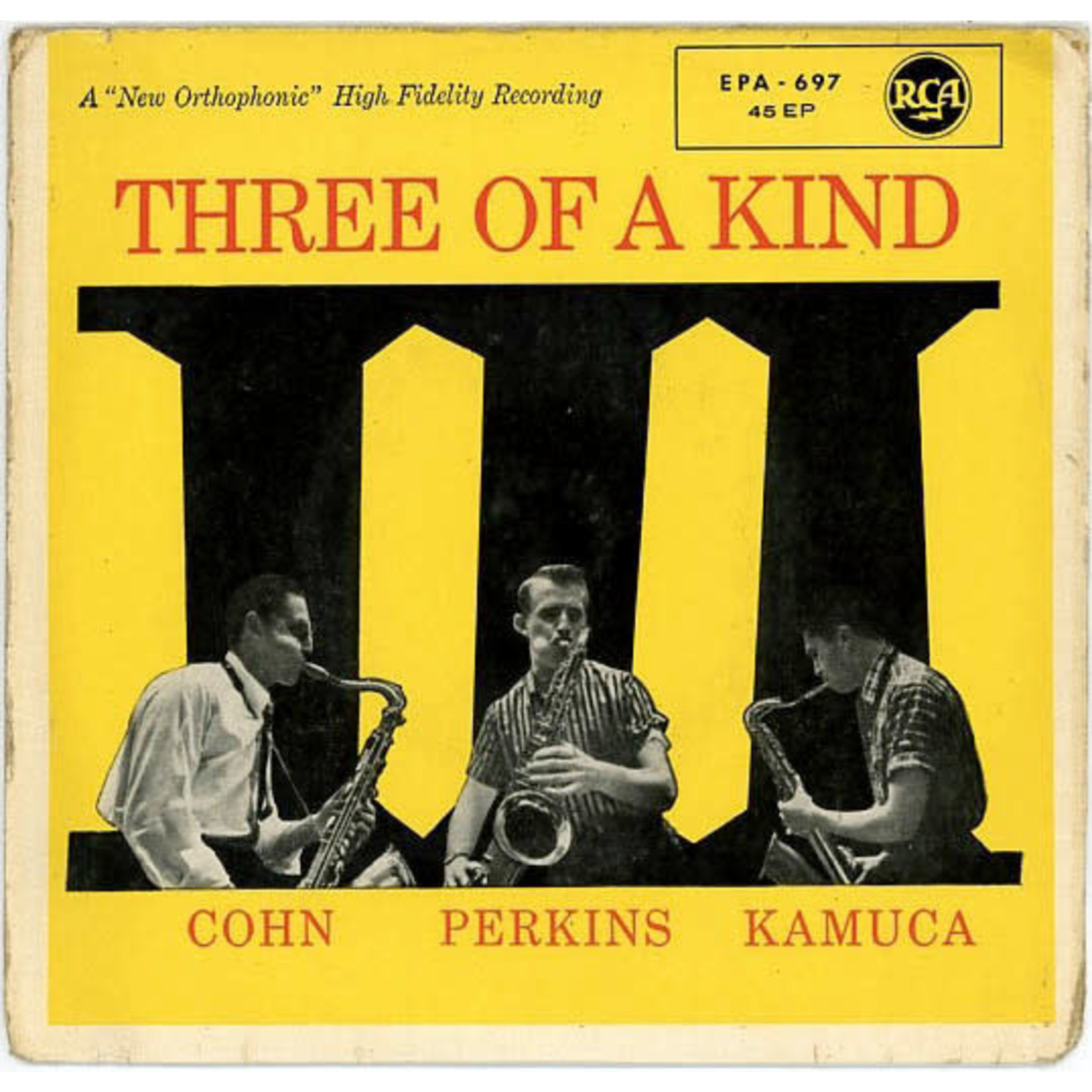 [7"] Al Cohn, Bill Perkins, & Richie Kamuca - Three of a Kind (7"EP, Disc VG)
