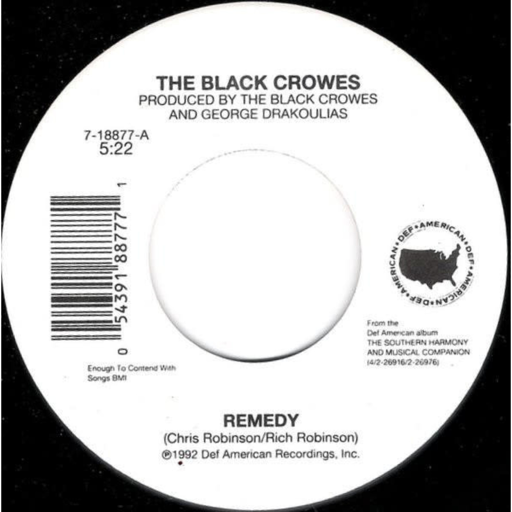 Black Crowes: Remedy / Darling Of The Underground Press - '92 USA (7'', VG+, White Label) [KOLLECTIBLES]
