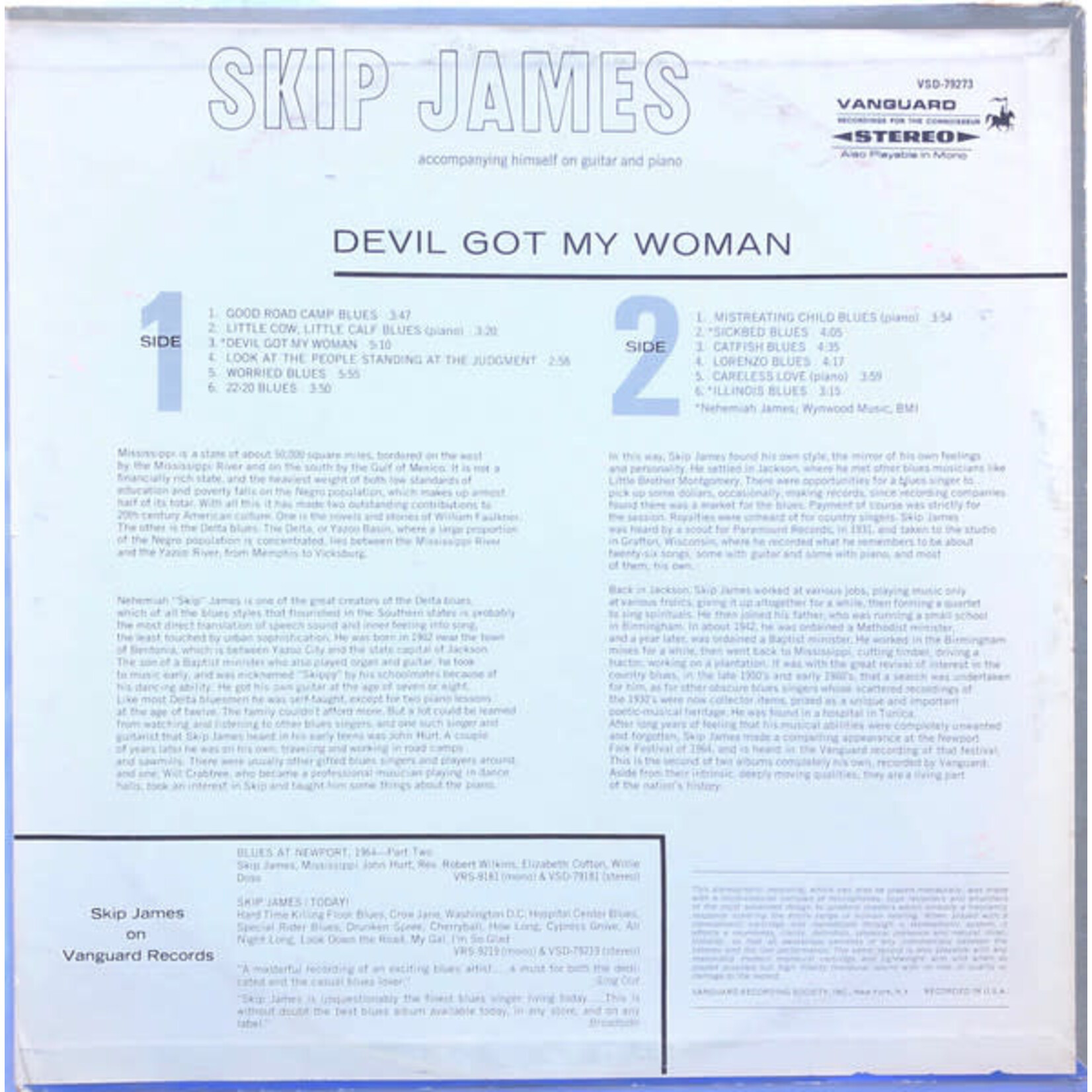 [Kollectible Vinyl] Skip James: Devil Got My Woman (1968, USA, Company Inner, VG+) [VANGUARD]
