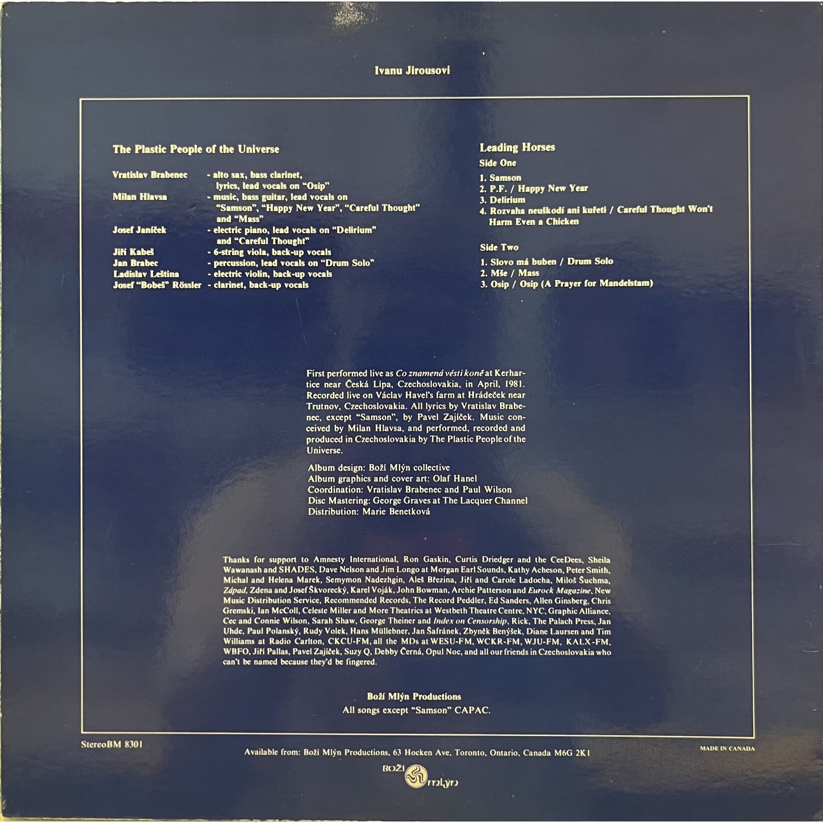 [Kollectibles] The Plastic People: Leading Horses (1983, Canada, VG+) [BOŽÌ MLYN PRODUCTIONS]