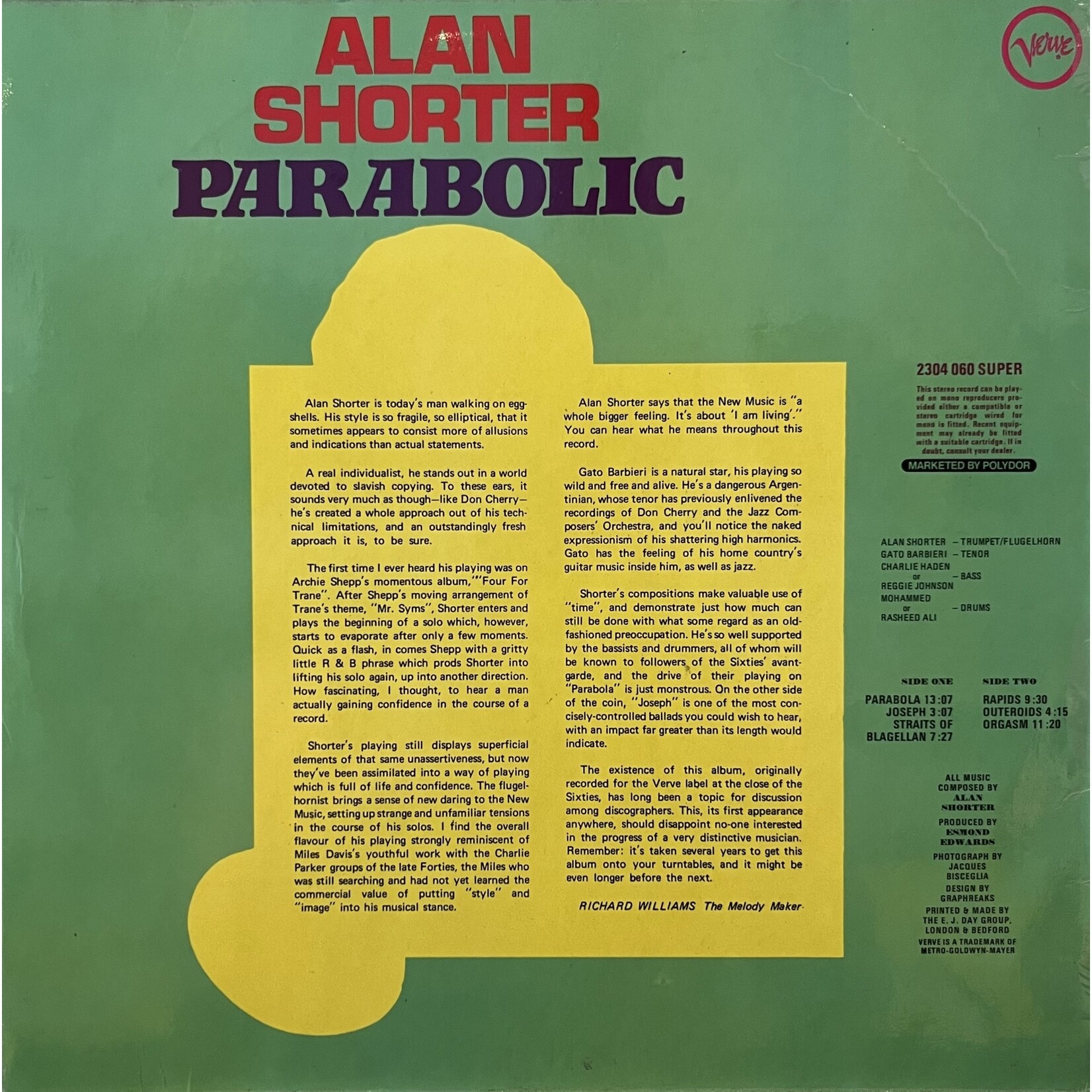 [Kollectible Vinyl] Shorter, Alan: Parabolic (1970,UK, VG+) [VERVE]