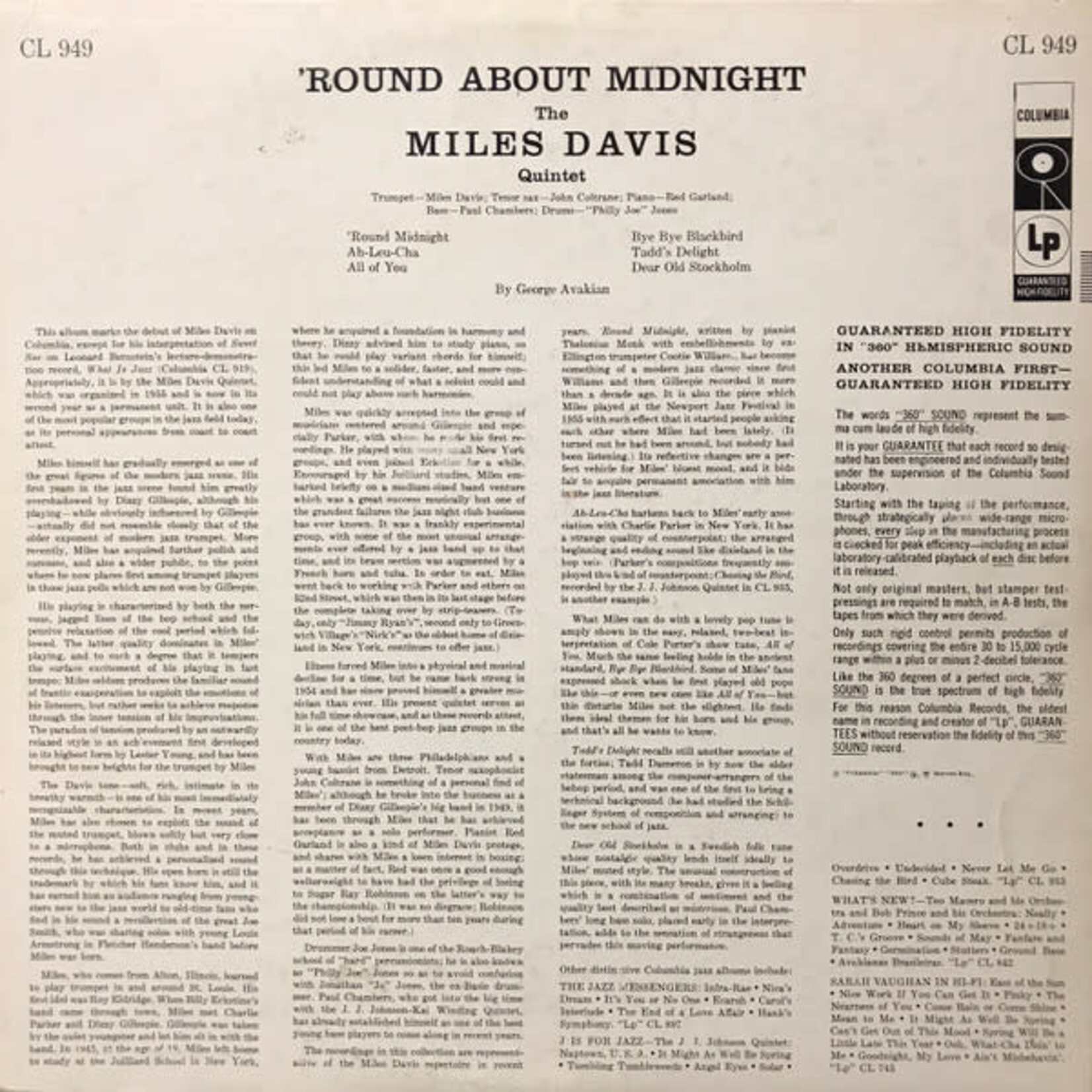 [Kollectible Vinyl] Davis, Miles: 'Round About Midnight (1957, CANADA, VG+) [Columbia]