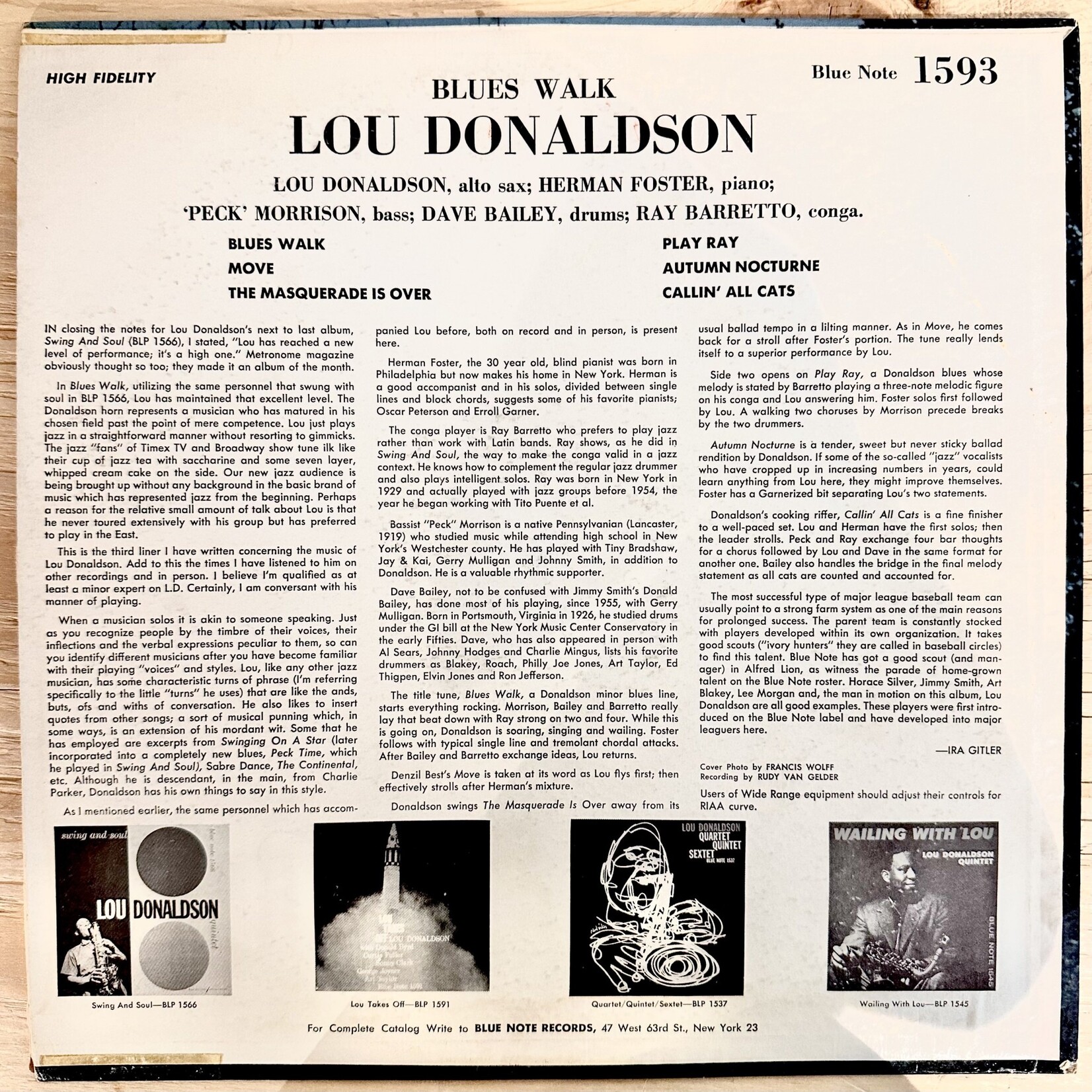 [Kollectible Vinyl] Donaldson, Lou: Blues Walk (1958, USA, Mono, 1500 Series, 47 West, Deep Groove, RVG + "Ear", VG) [KOLLECTIBLES]