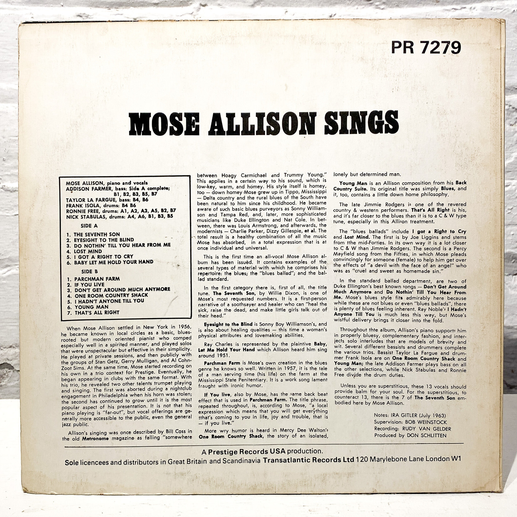 [Nick's Disk Pics] Allison, Mose: Sings The Seventh Son [PRESTIGE] [TRANSLANTIC RECORDS]
