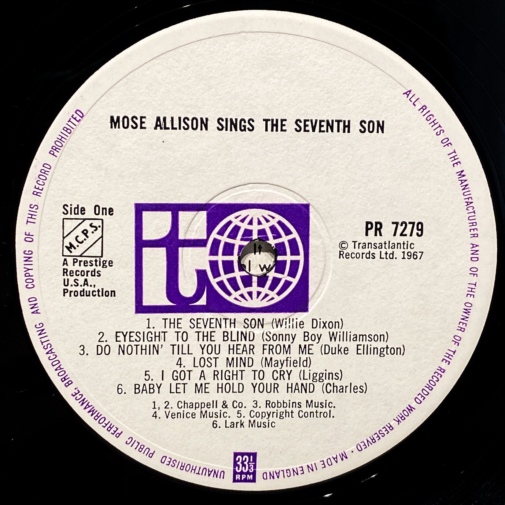 [Nick's Disk Pics] Allison, Mose: Sings The Seventh Son [PRESTIGE] [TRANSLANTIC RECORDS]