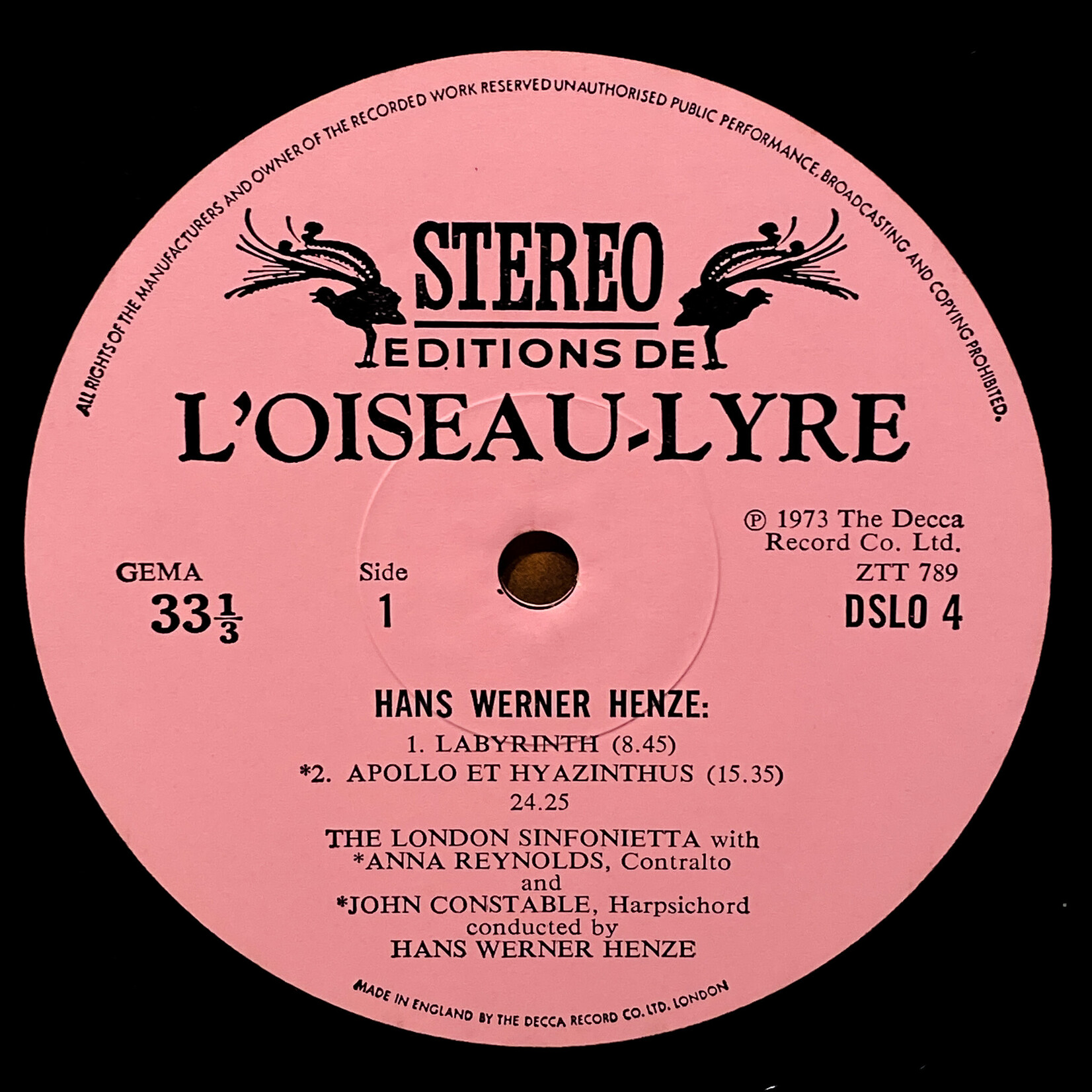 [Nick's Disk Pics] Werner, Hanz Henze: Labyrinth, Apollo Et Hyazinthus and more... [L'OISEAU-LYRE]
