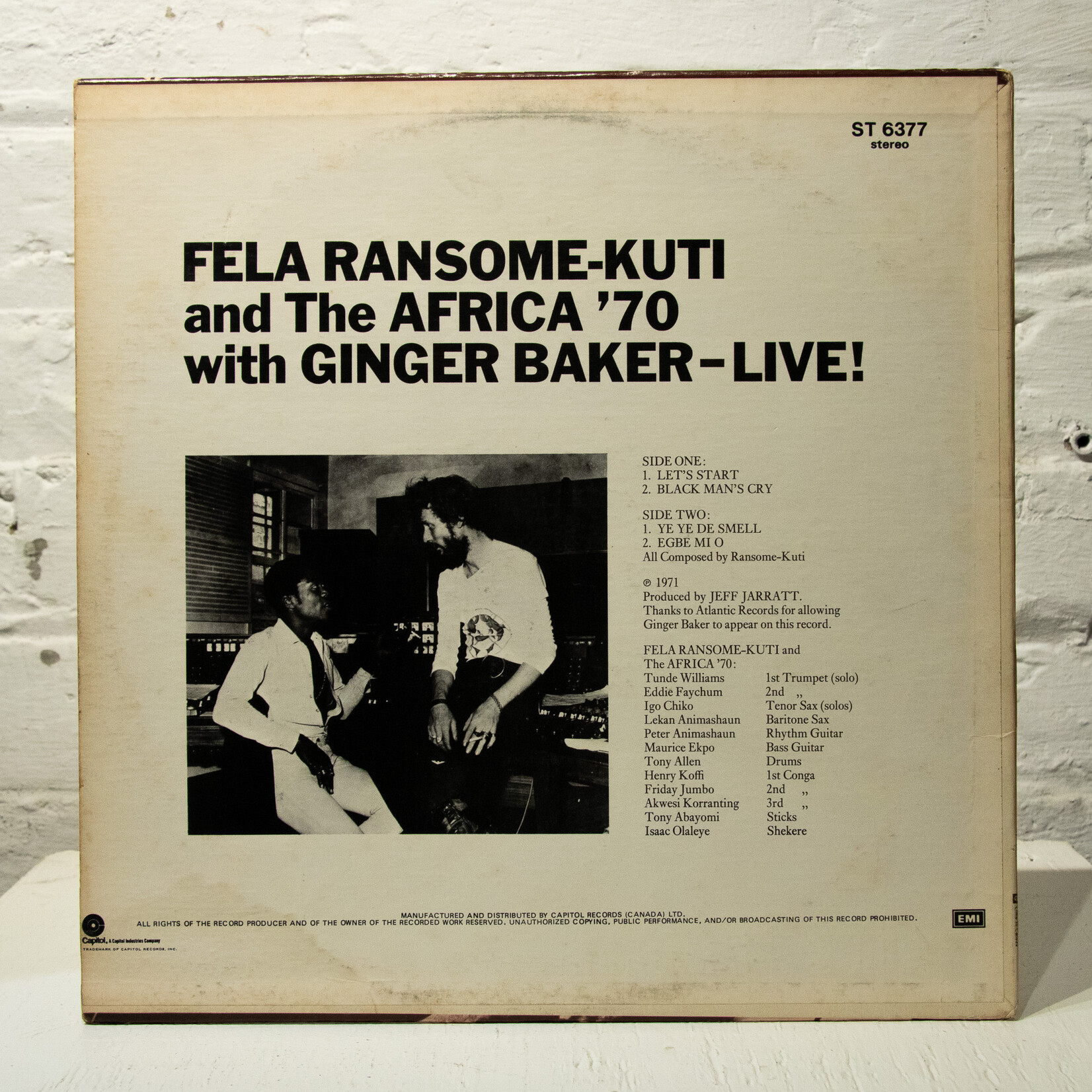 [Nick's Disk Pics] Kuti, Fela: Fela Ransome-Kuti and The Africa' 70 with Ginger Baker-Live! [CAPITOL]