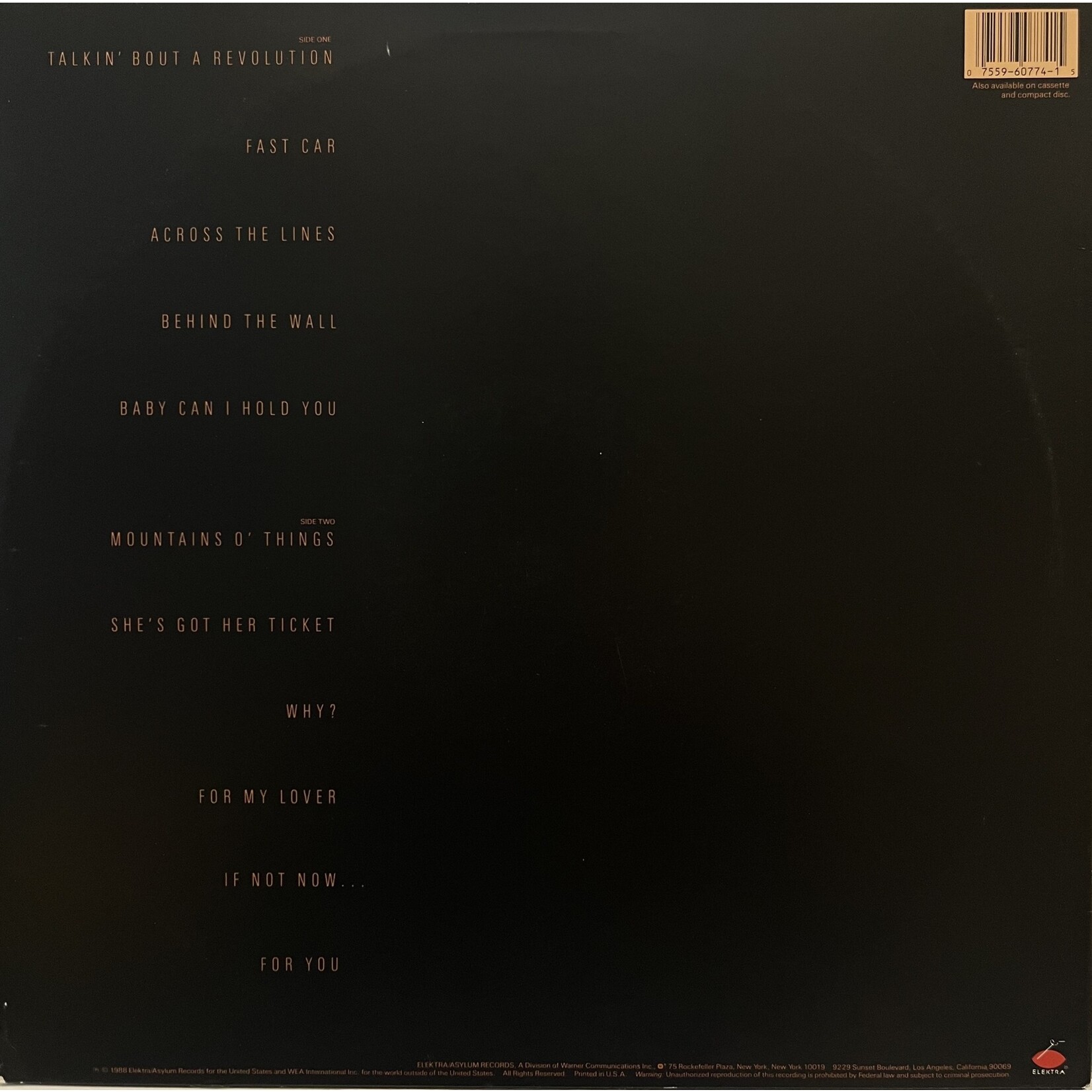 [Nick's Disk Pics] Chapman, Tracy: self-titled (w/ inner) [ELEKTRA]