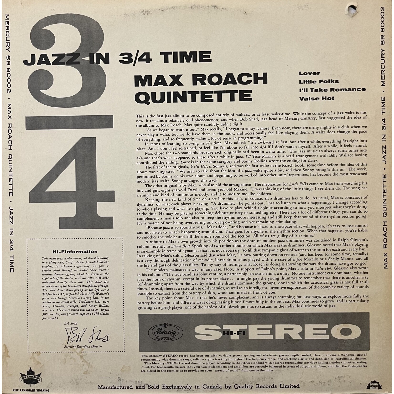 [Nick's Disk Pics] Roach, Max: Jazz In 3/4 Time [MERCURY EMARCY JAZZ]