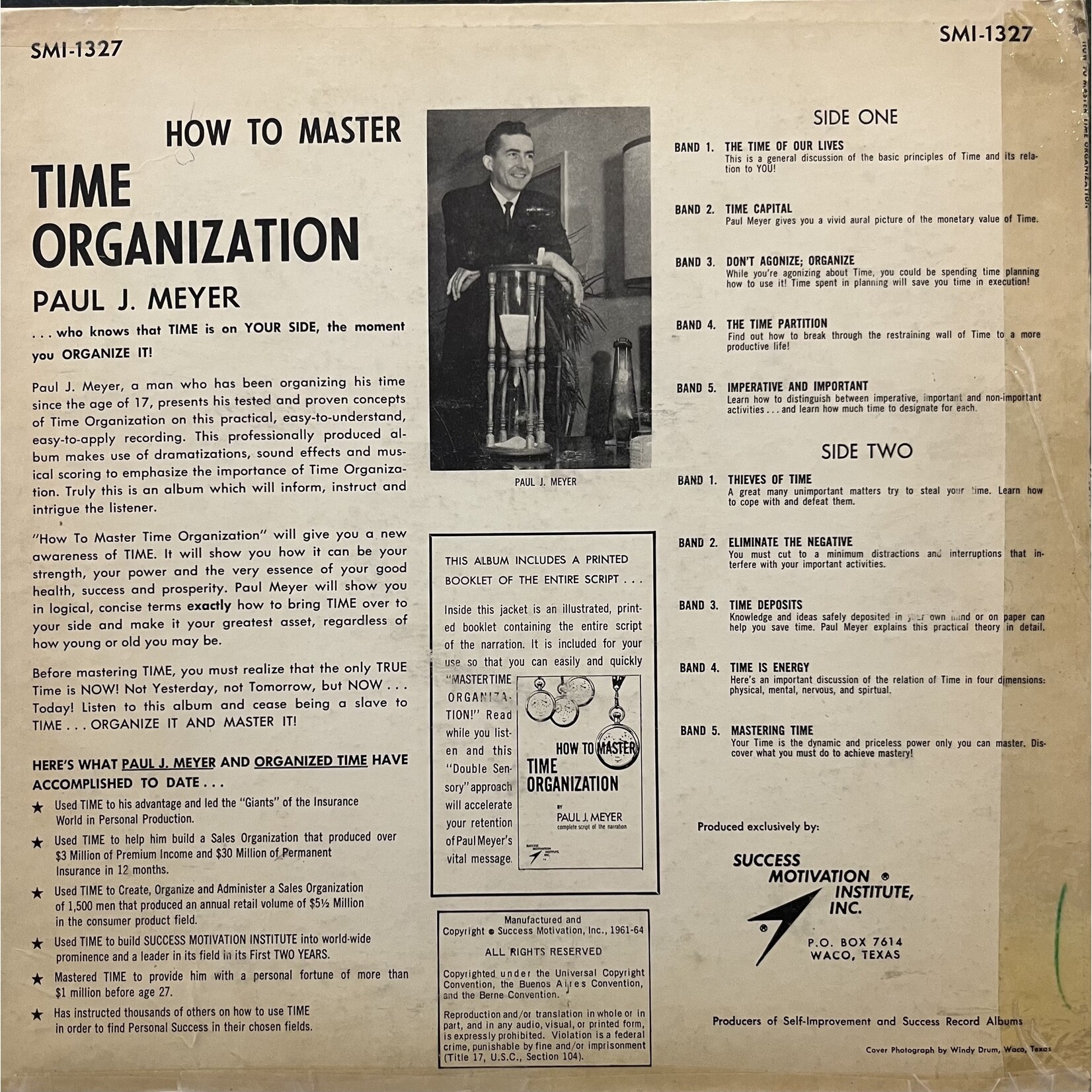 [Nick's Disk Pics] Meyer, Paul J.: How To Master Time Organization (w/ booklet) [SUCCESS MOTIVATION INSTITUTE]