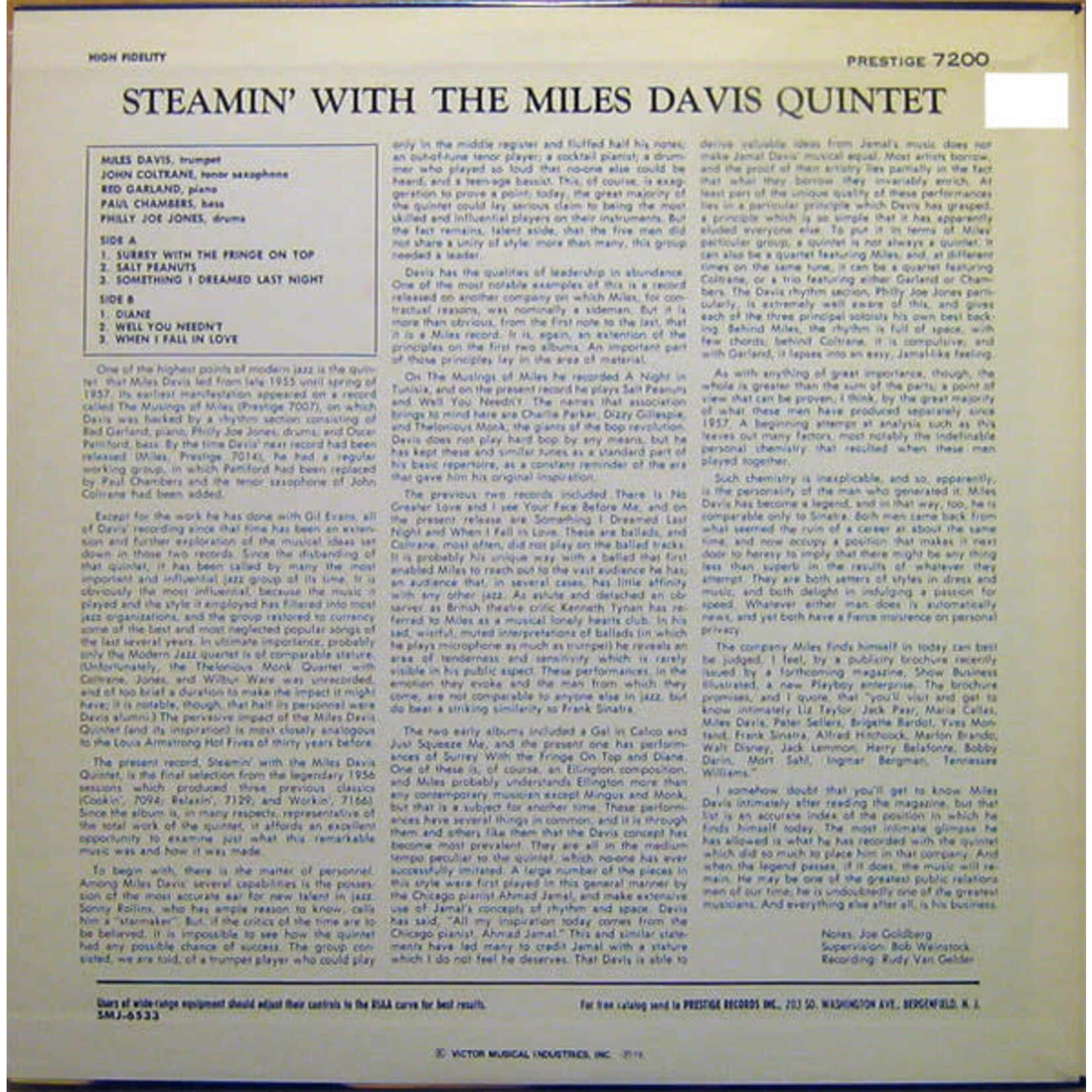 [Kollectible Vinyl] Davis, Miles Quintet: Steamin' With The Miles Davis Quintet (w/ insert) [PRESTIGE]