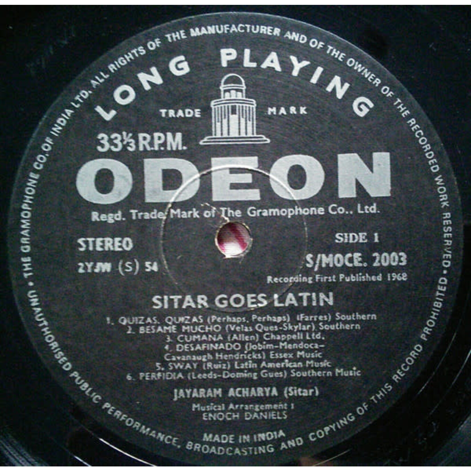 [Kollectible Vinyl] Acharya, Jayaram & Enoch Daniels: Sitar Goes Latin [ODEON]