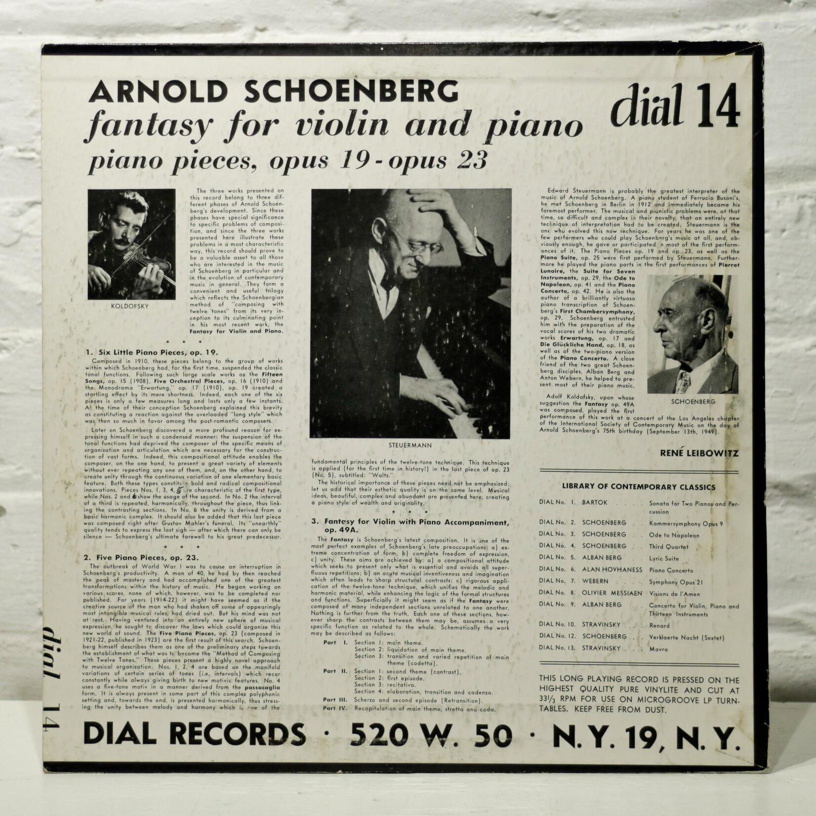 [Nick's Disk Pics] Schoenberg, Arnold: Fantasy For Violin and Piano [DIAL]
