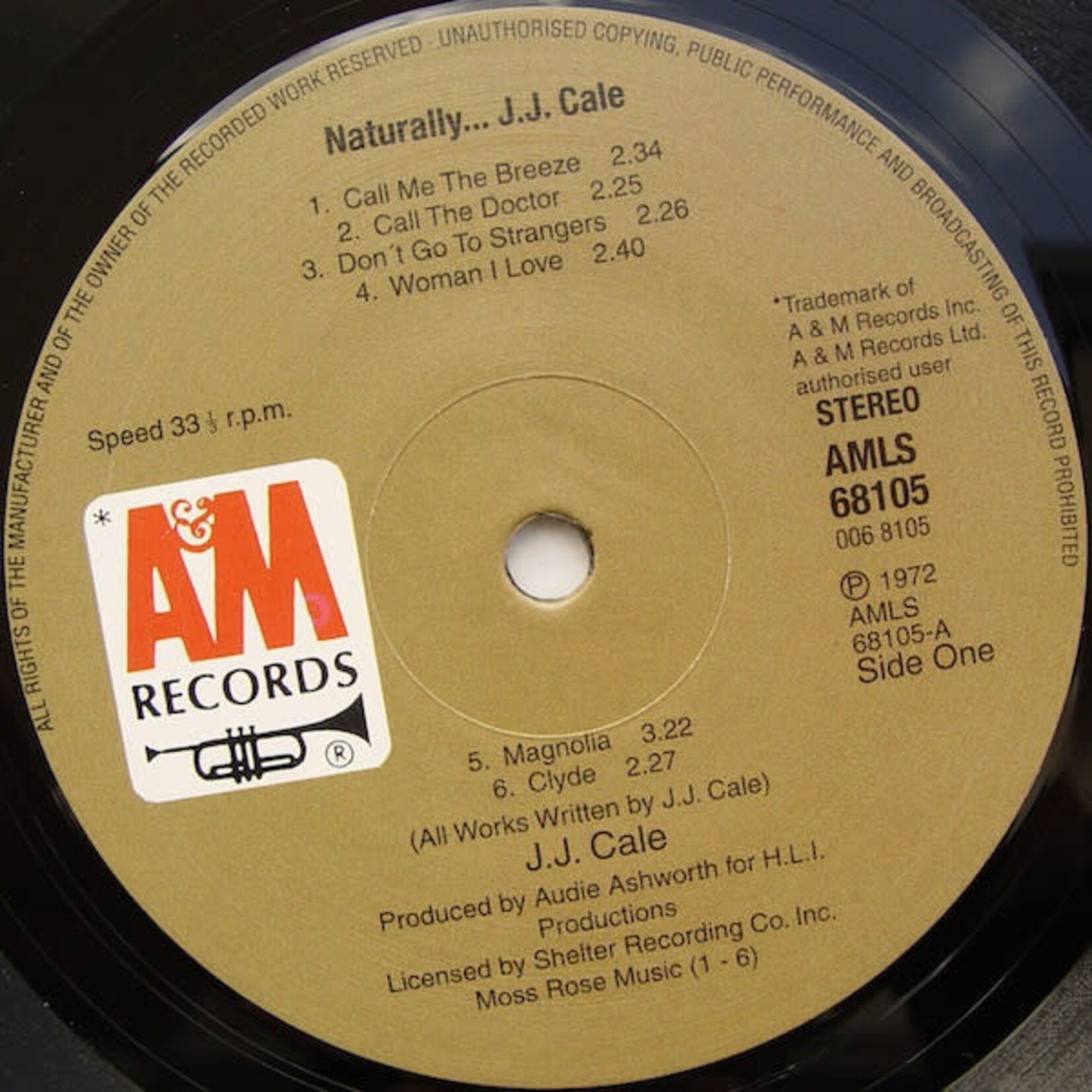 [Kollectible Vinyl] J.J Cale: Naturally (1998, UK, audiophile press, VG+, pop/rock) [A&M RECORDS]
