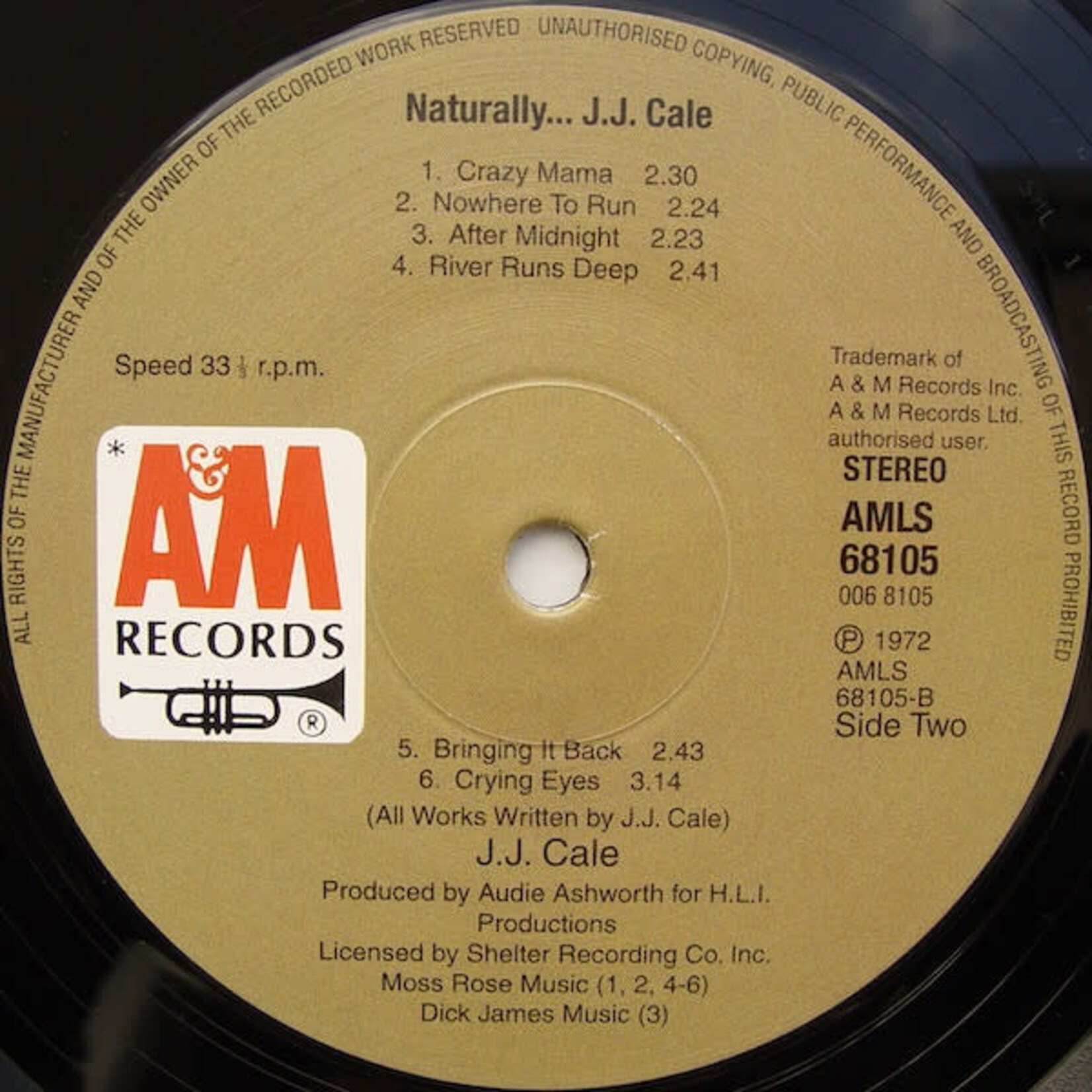 [Kollectible Vinyl] J.J Cale: Naturally (1998, UK, audiophile press, VG+, pop/rock) [A&M RECORDS]