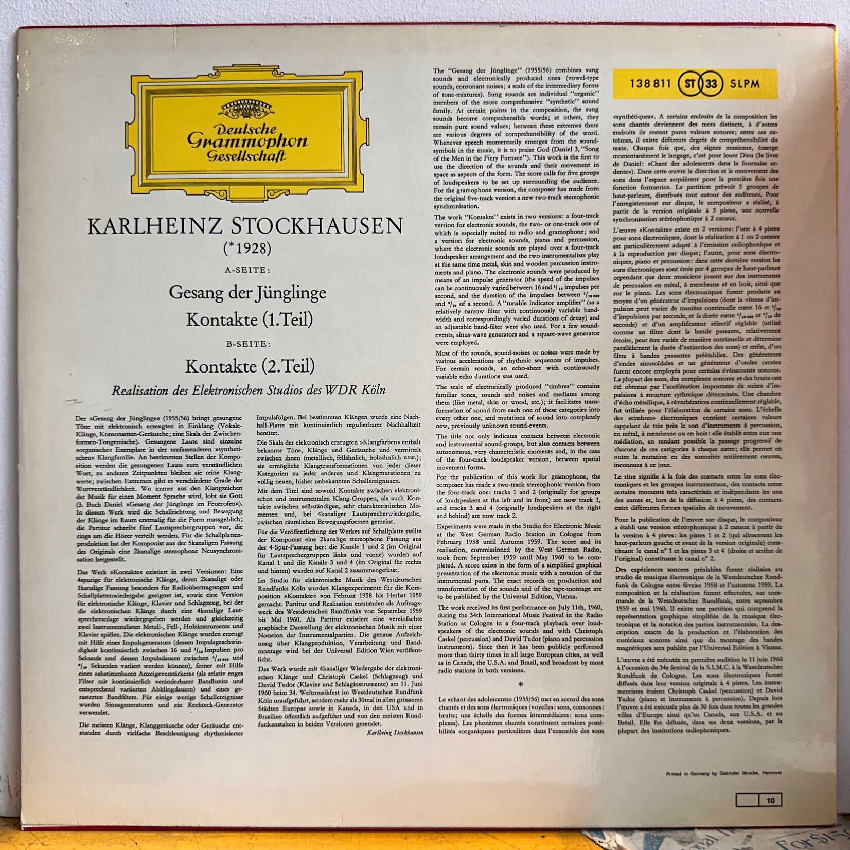 [Nick's Disk Pics] Stockhausen, Karlheinz: Gesang Der Jünglinge / Kontakte (1970s, Germany, EX) [DEUTSCHE GRAMMOPHON]