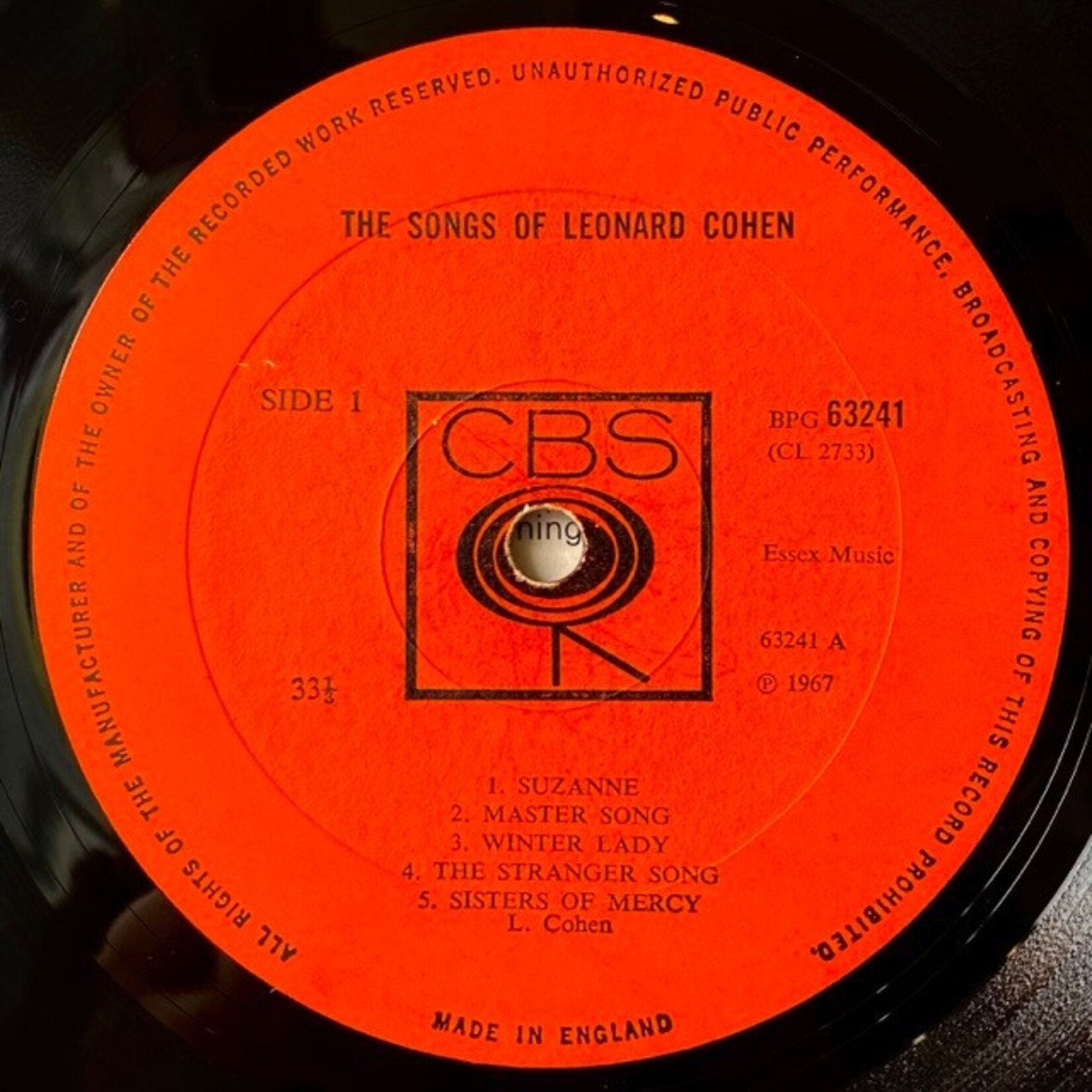 [Nick's Disk Pics] Cohen, Leonard: Songs Of... (1968, UK, VG) [CBS]