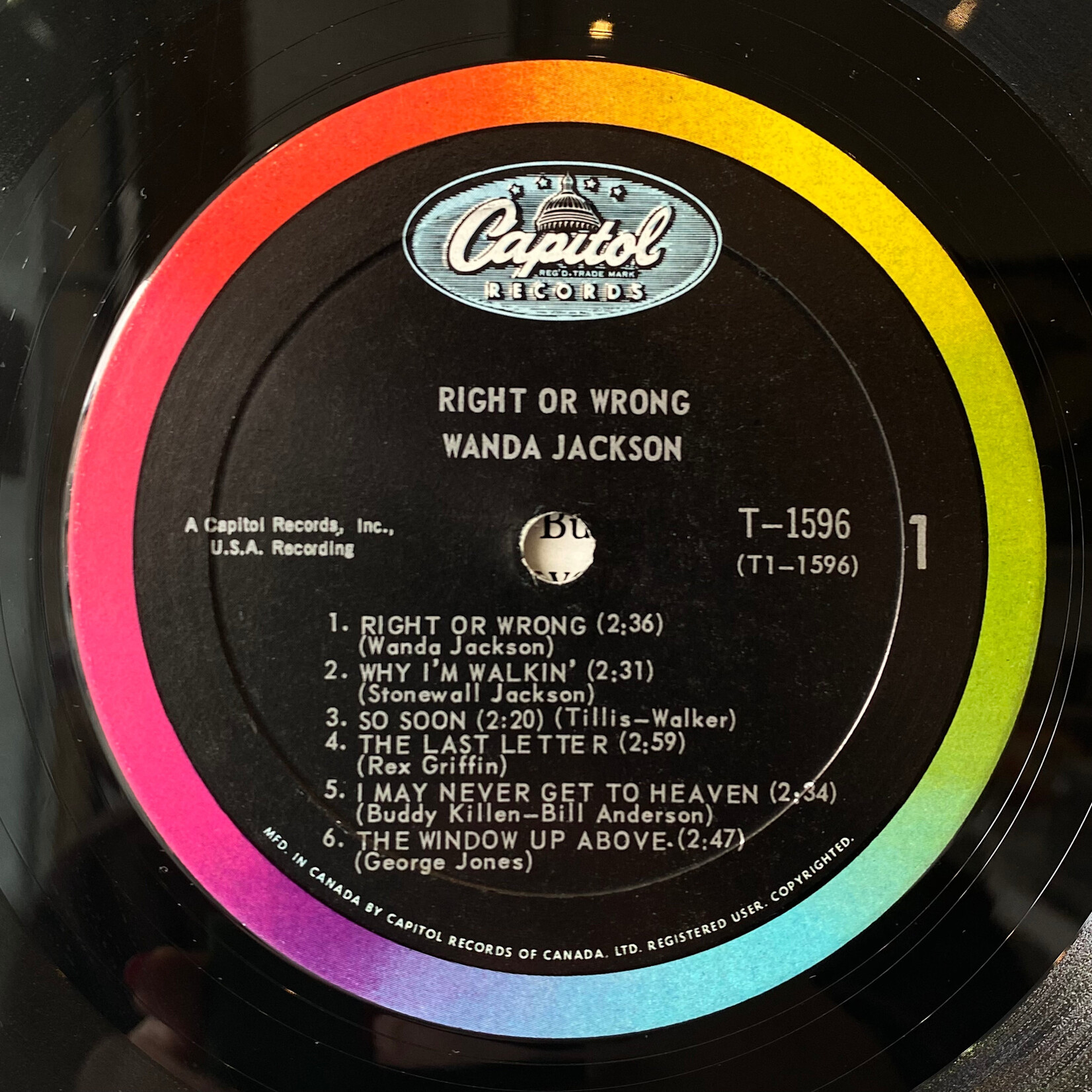 [Nick's Disk Pics] Jackson, Wanda: Right Or Wrong (1961, Canada, VG+) [CAPITOL]