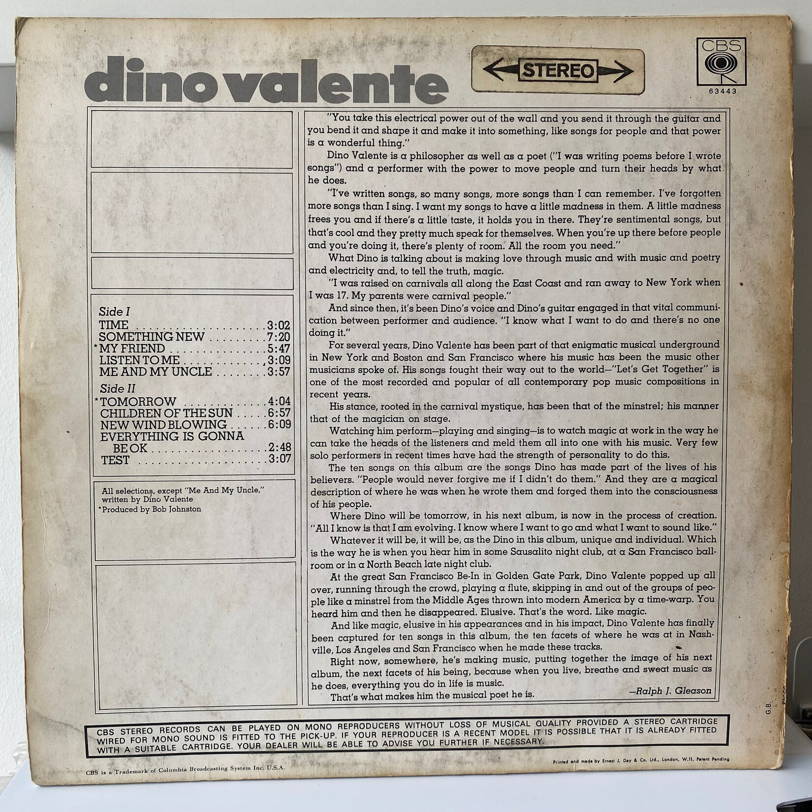 [Nick's Disk Pics] Dino Valente: Dino Valente (1968, UK, VG) [CBS]