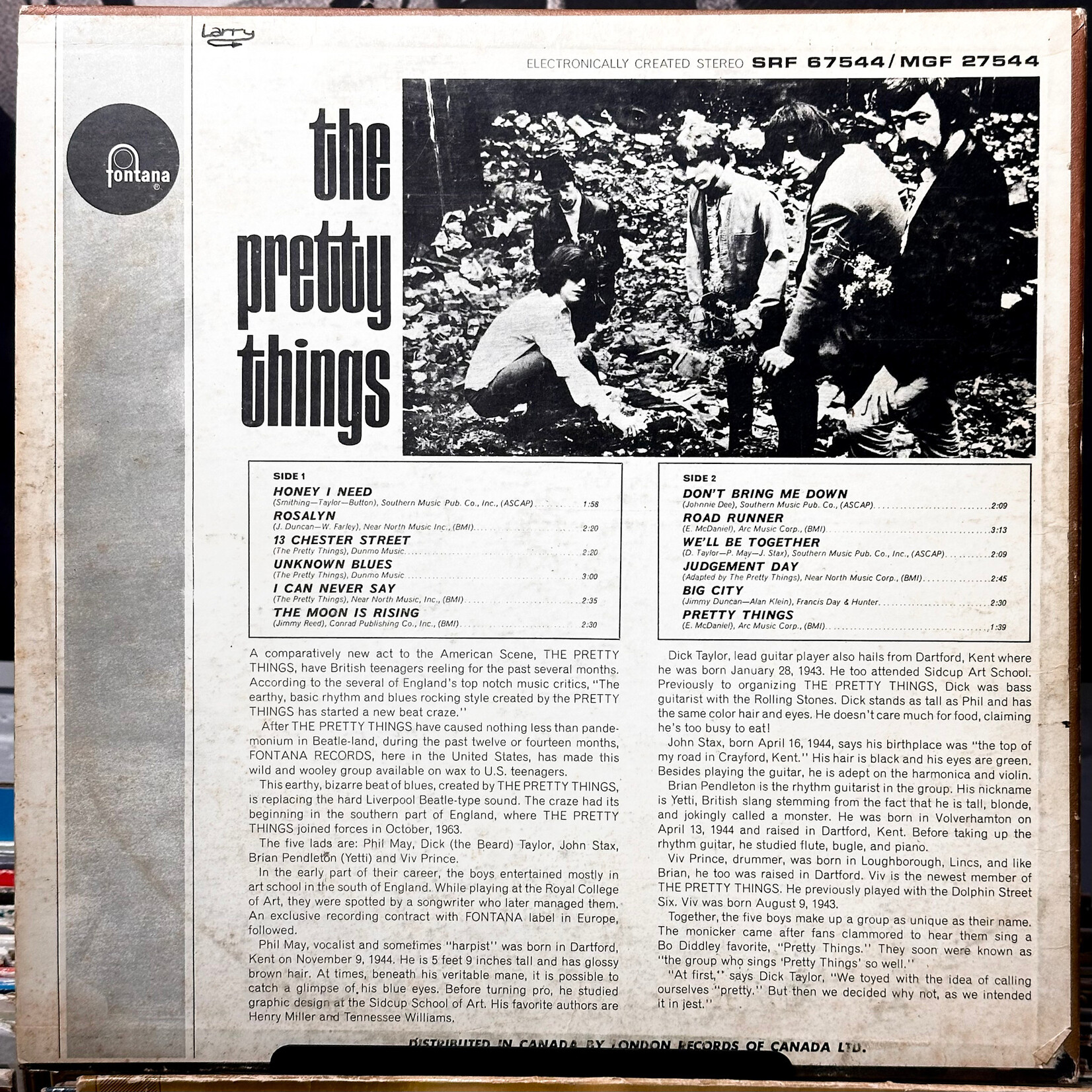 [Nick's Disk Pics] Pretty Things: self-titled (1965, Canada, VG)[FONTANA]