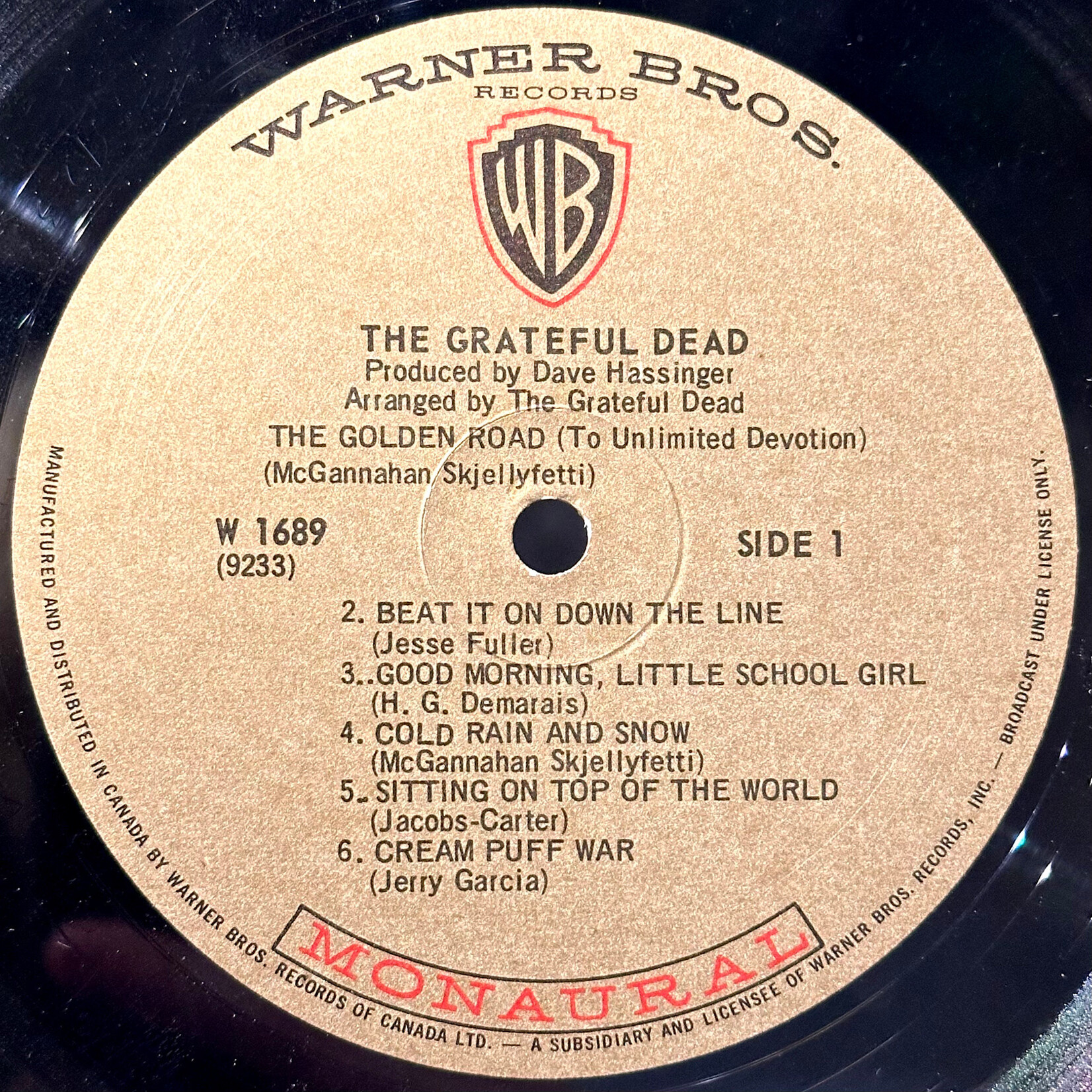 [Nick's Disk Pics] Grateful Dead: self-titled (1967, Canada, VG+) [WARNER]