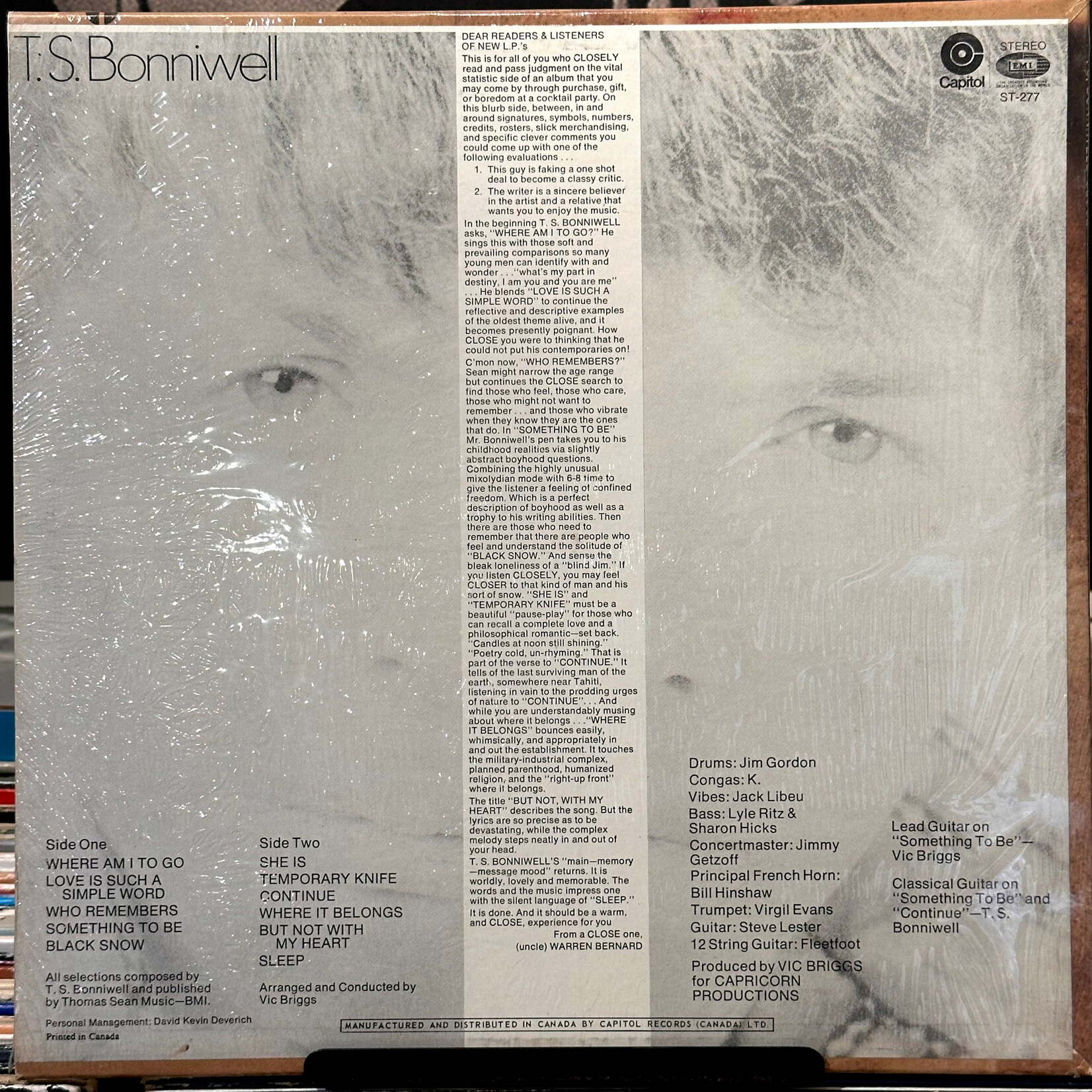 [Nick's Disk Pics] T.S, Bonniwell: Close (1969, Canada, Sealed) [CAPITOL}