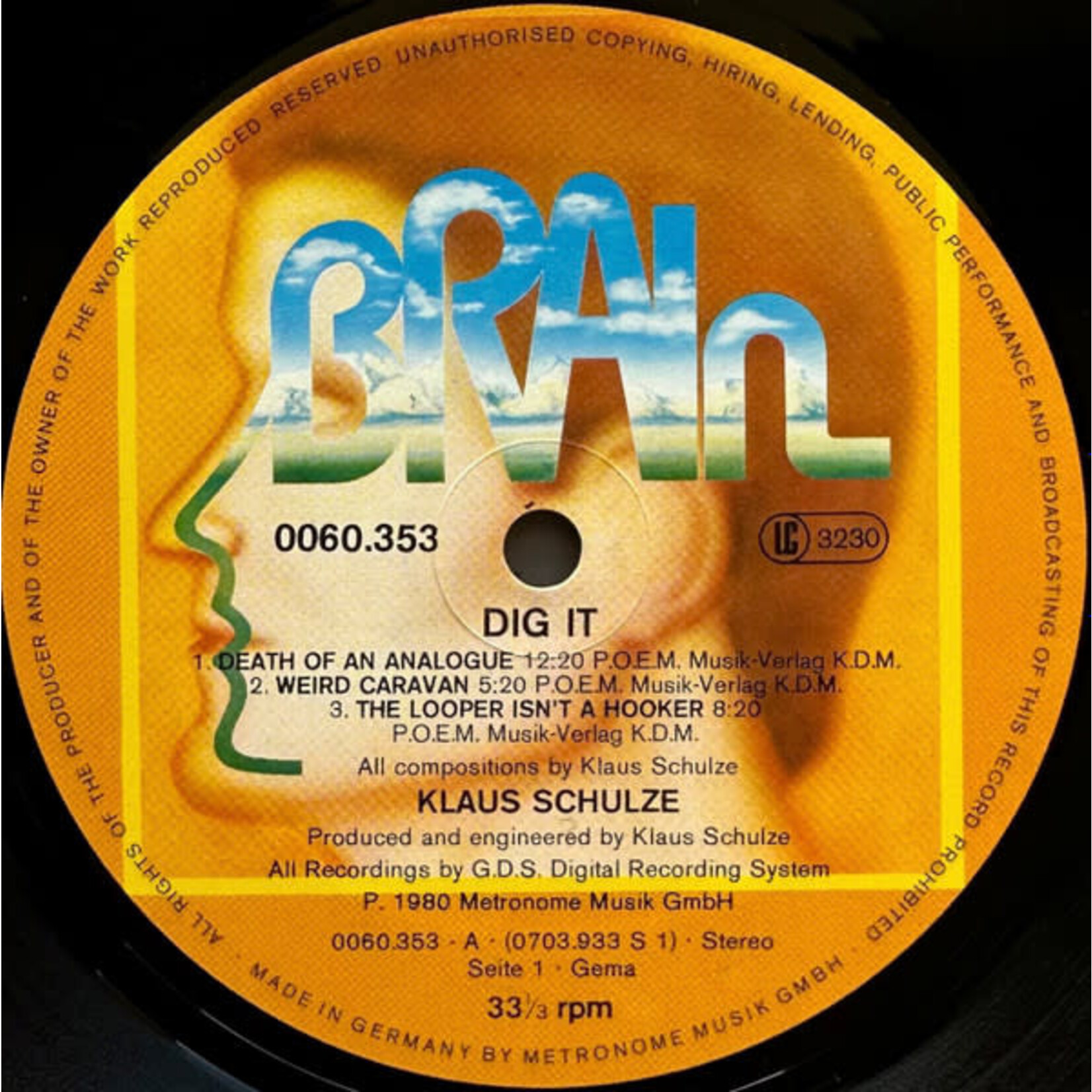 [Kollectible Vinyl] Schulze, Klaus: Dig It (1980, Netherlands, Ex) [BRAIN]