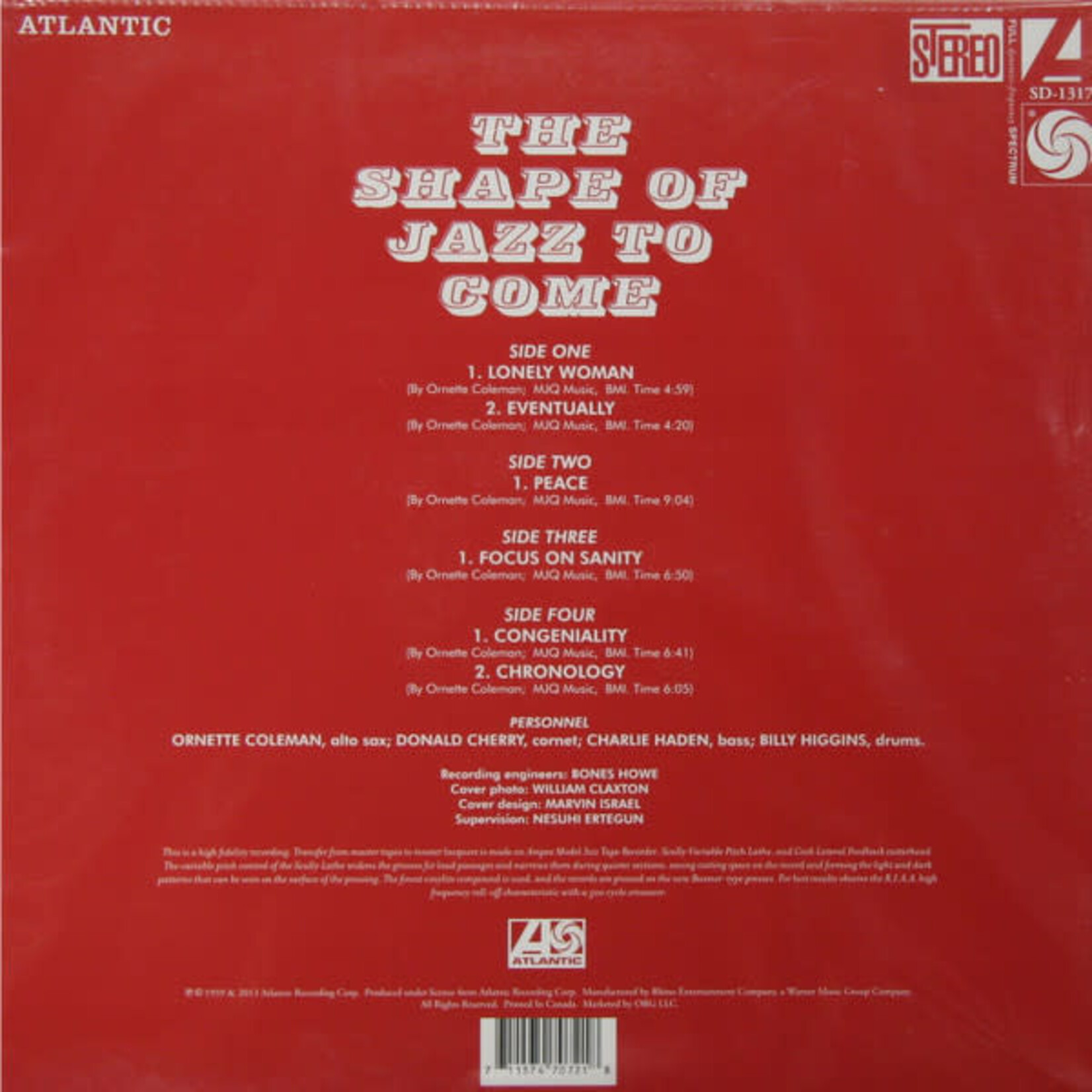 [Kollectible Vinyl] Ornette Coleman: The Shape Of Jazz To Come (2013, USA, Audiophile, Sealed) [Atlantic]