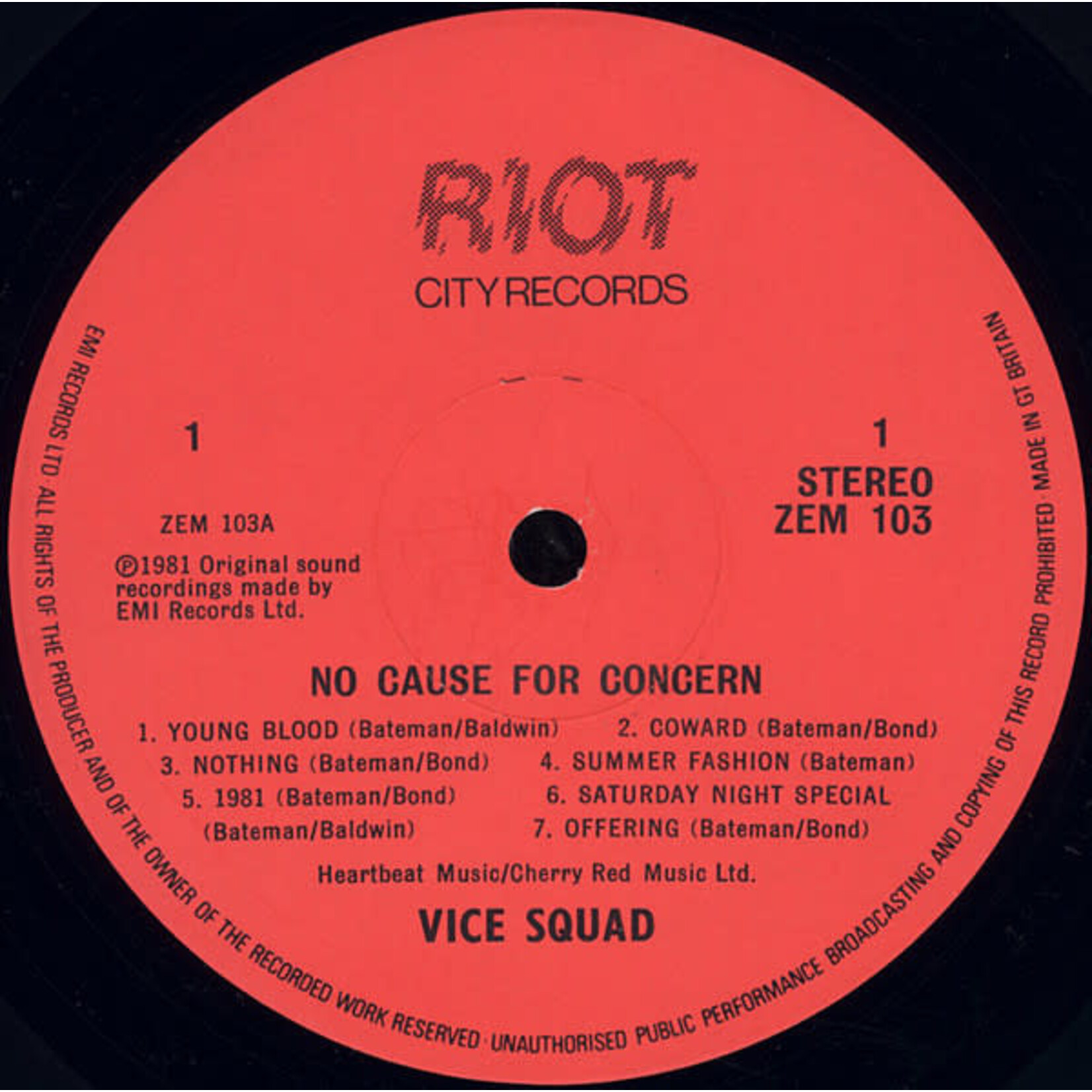[Kollectible Vinyl] Vice Squad: No Cause For Concern (1981, UK, VG+) [RIOT CITY]