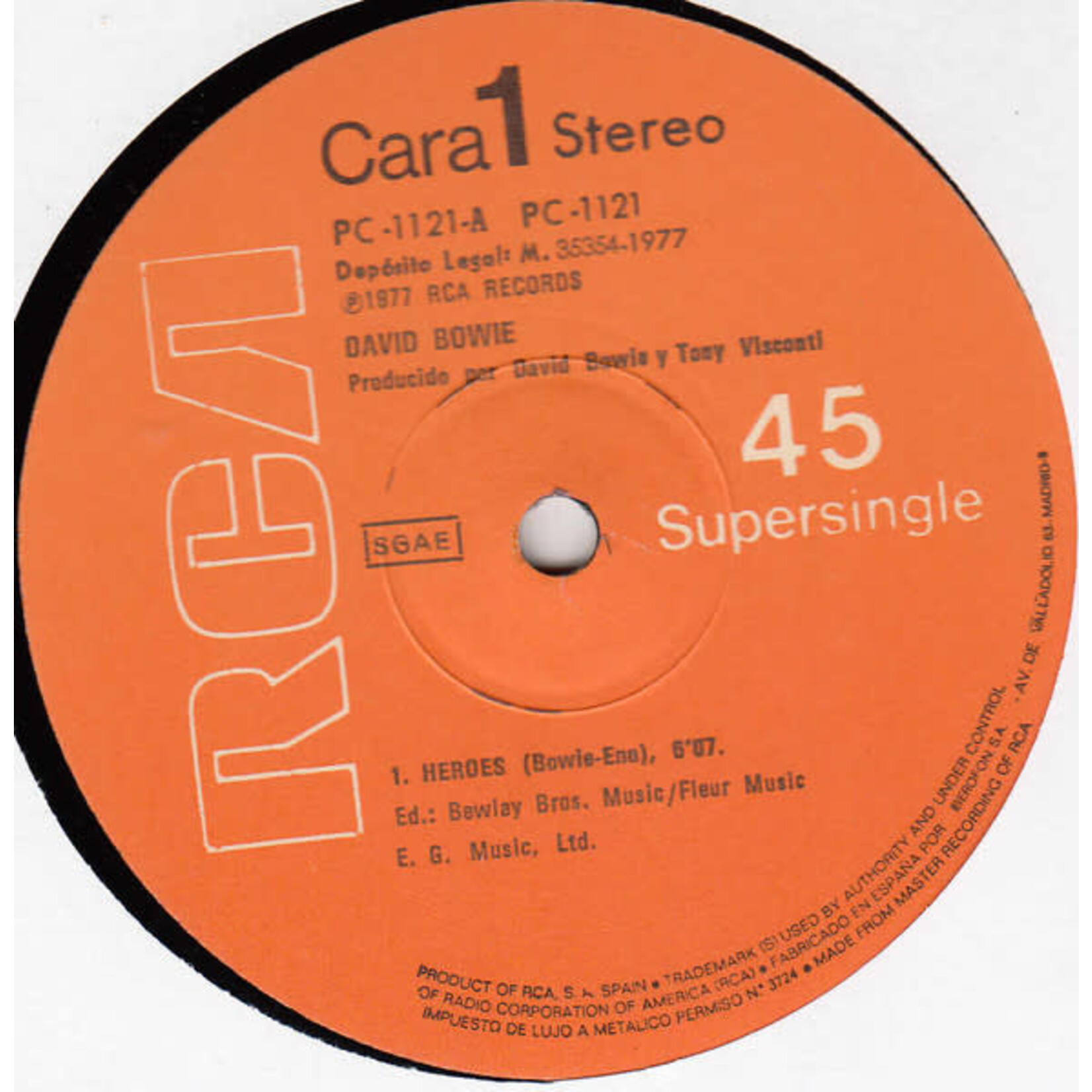 [Nick's Disk Pics] Bowie, David: Heroes (1977, Spain, 12", VG) [RCA]