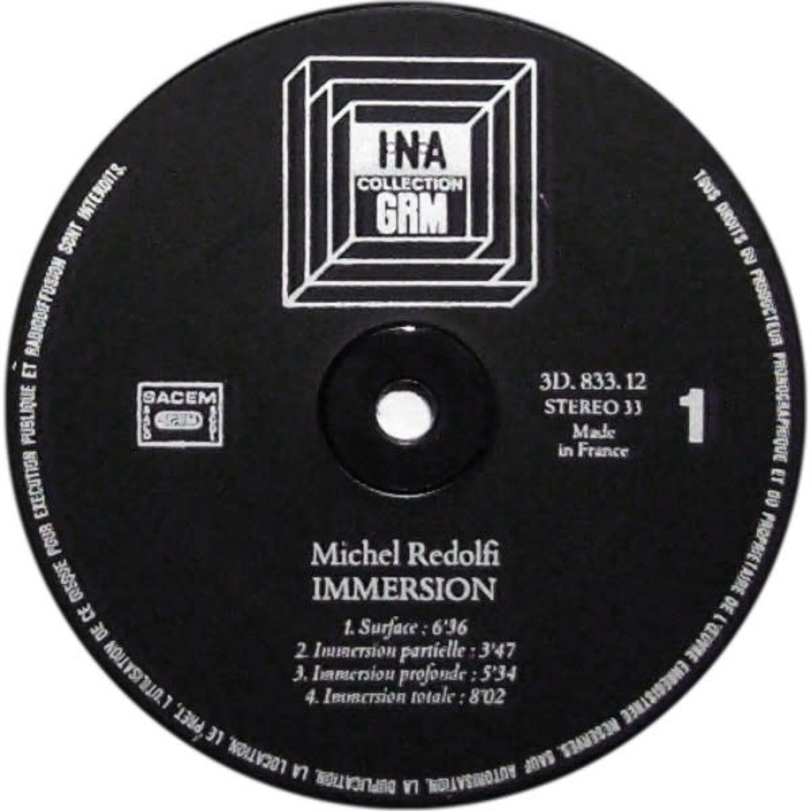 [Kollectibles] Redolfi: Immersion / Pacific Tubular Waves [INA-GRM] (1980, France, EX, w/3D Glasses)