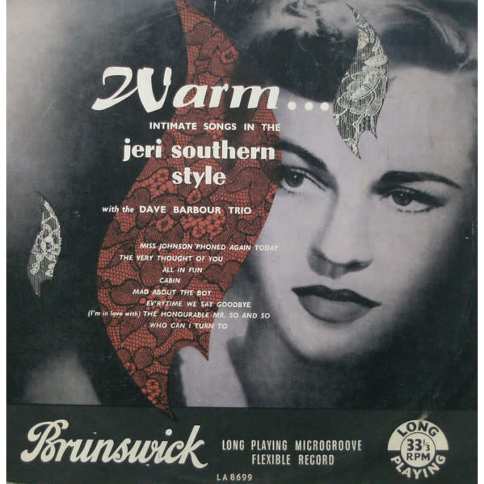 [Kollectible Vinyl] Jeri Southern With The Dave Barbour Trio: Warm [Brunswick] (1954 UK VG)