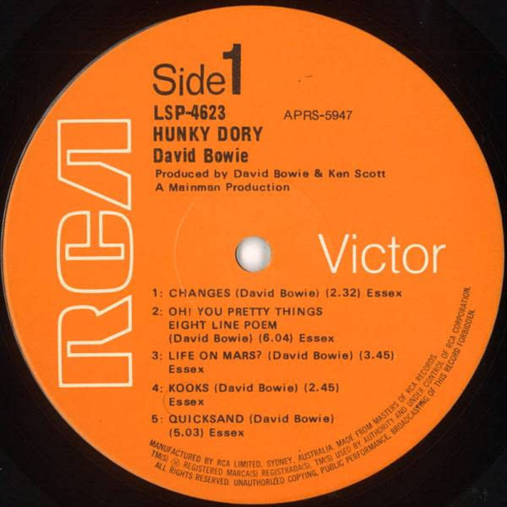 [Kollectible Vinyl] Bowie, David: Hunky Dory [RCA VICTOR] (1972, Australia, VG)