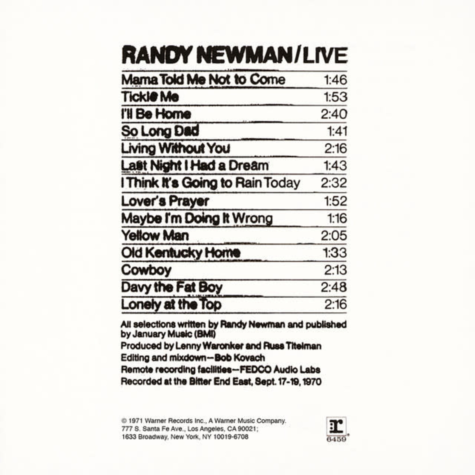 Newman, Randy: Live [VINTAGE]