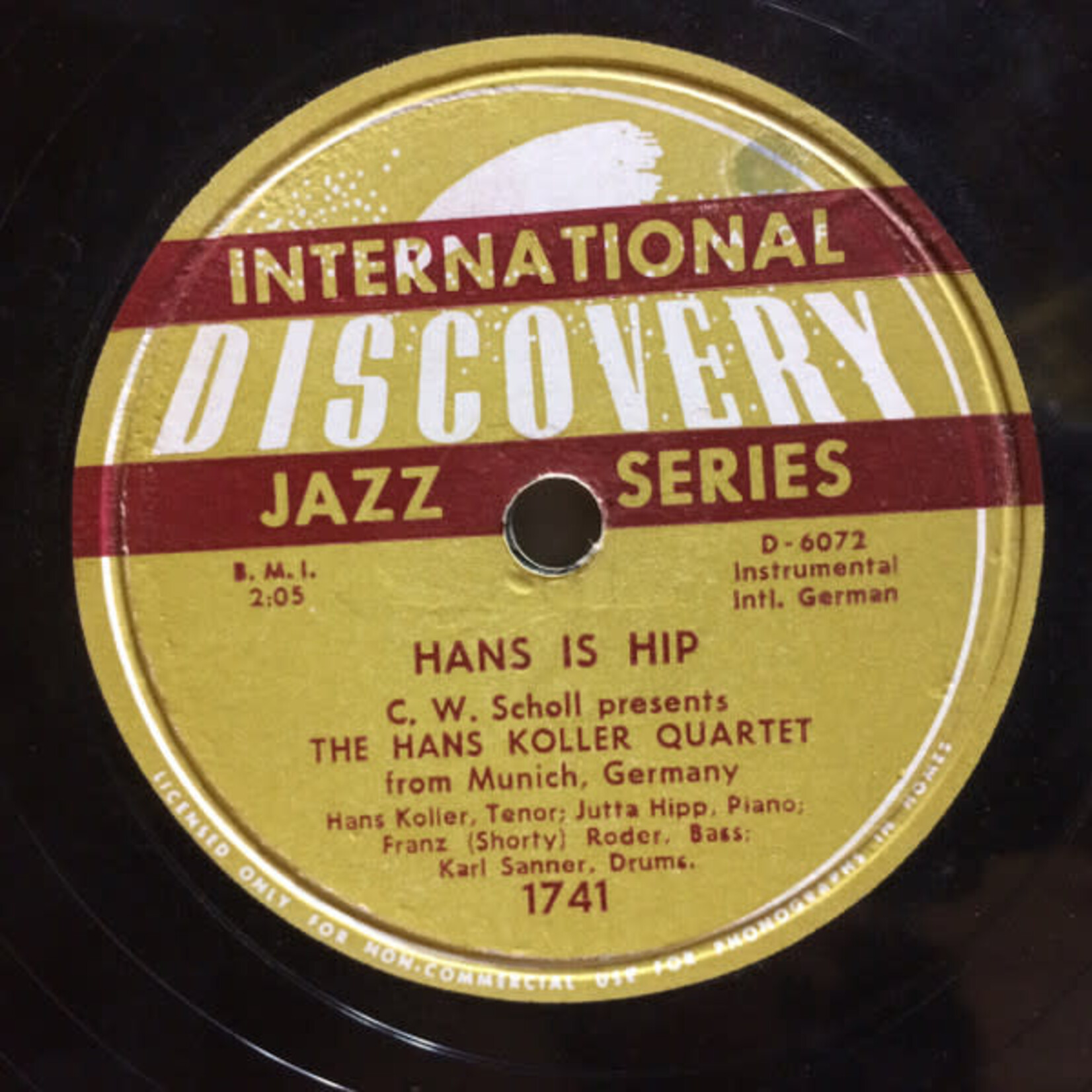 [Kollectibles] Koller, Hans Quartet: Hans Is Hip / I Cover The Waterfront (150s, USA, 78 RPM, VG) [DISCOVERY]