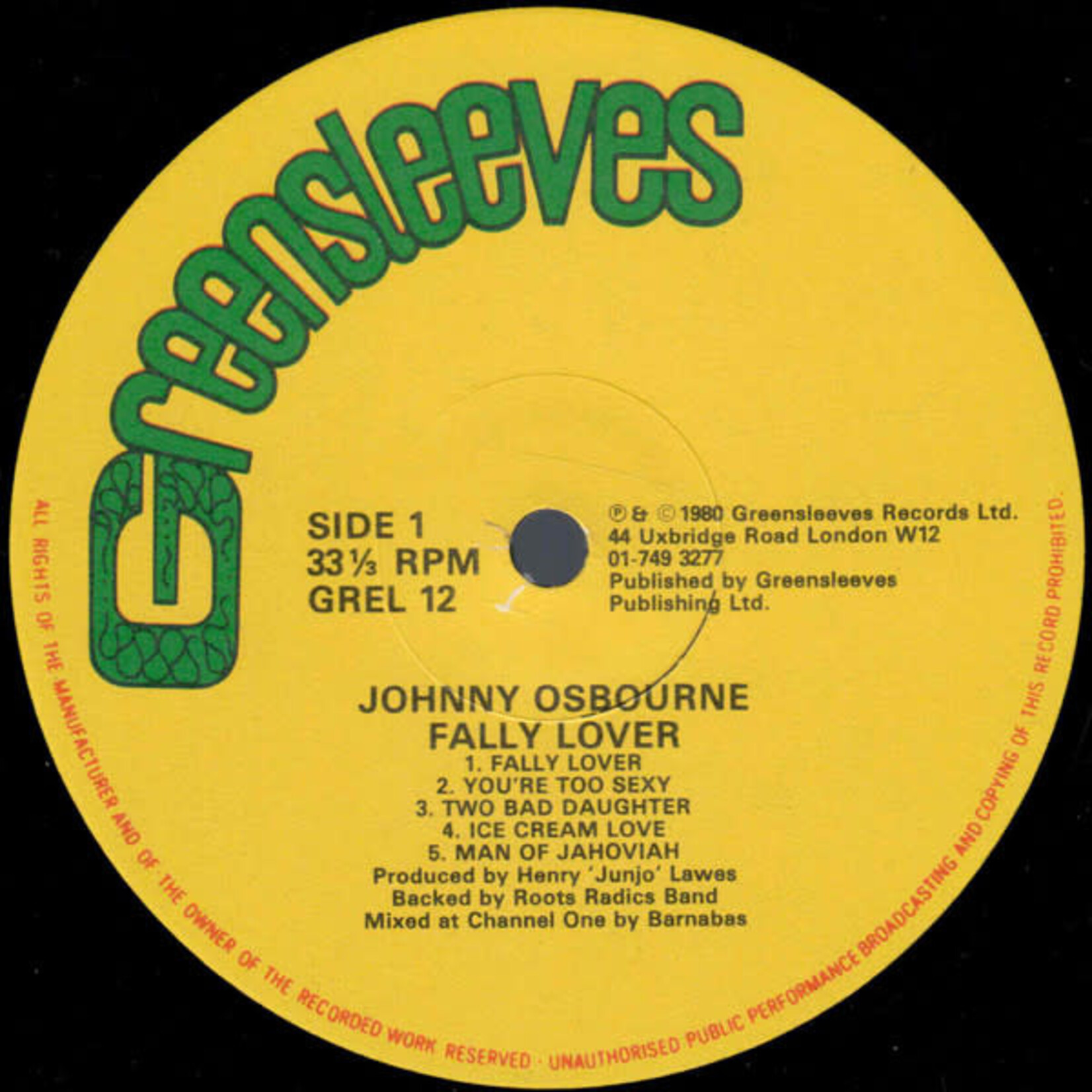 [Kollectibles] Osbourne, Johnny: Fally Lover (1980, UK, Reggae, VG) [GREENSLEEVES RECORDS]