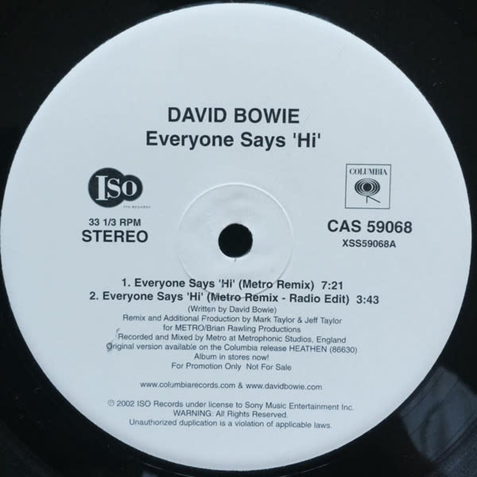 [Kollectible Vinyl] Bowie, David: Everyone Says 'Hi' (2002, USA, Progressive Trance, NM) [COLUMBIA]