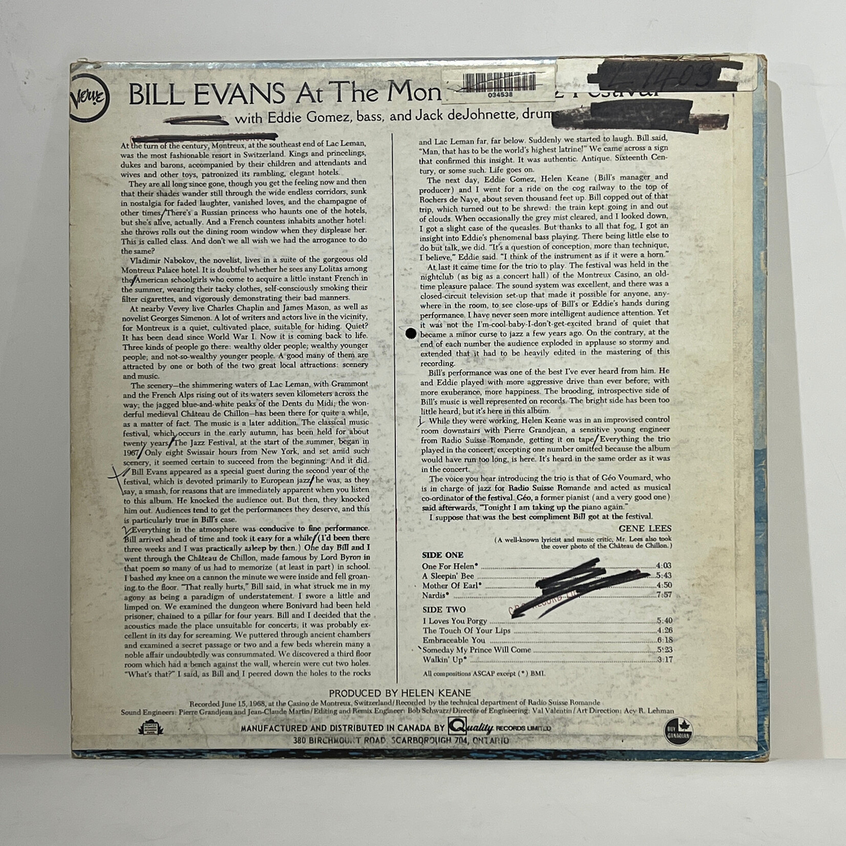 [Kollectible Vinyl] Evans, Bill: At The Montreaux Jazz Festival (1968, Canada, CBC Copy, VG) [VERVE]