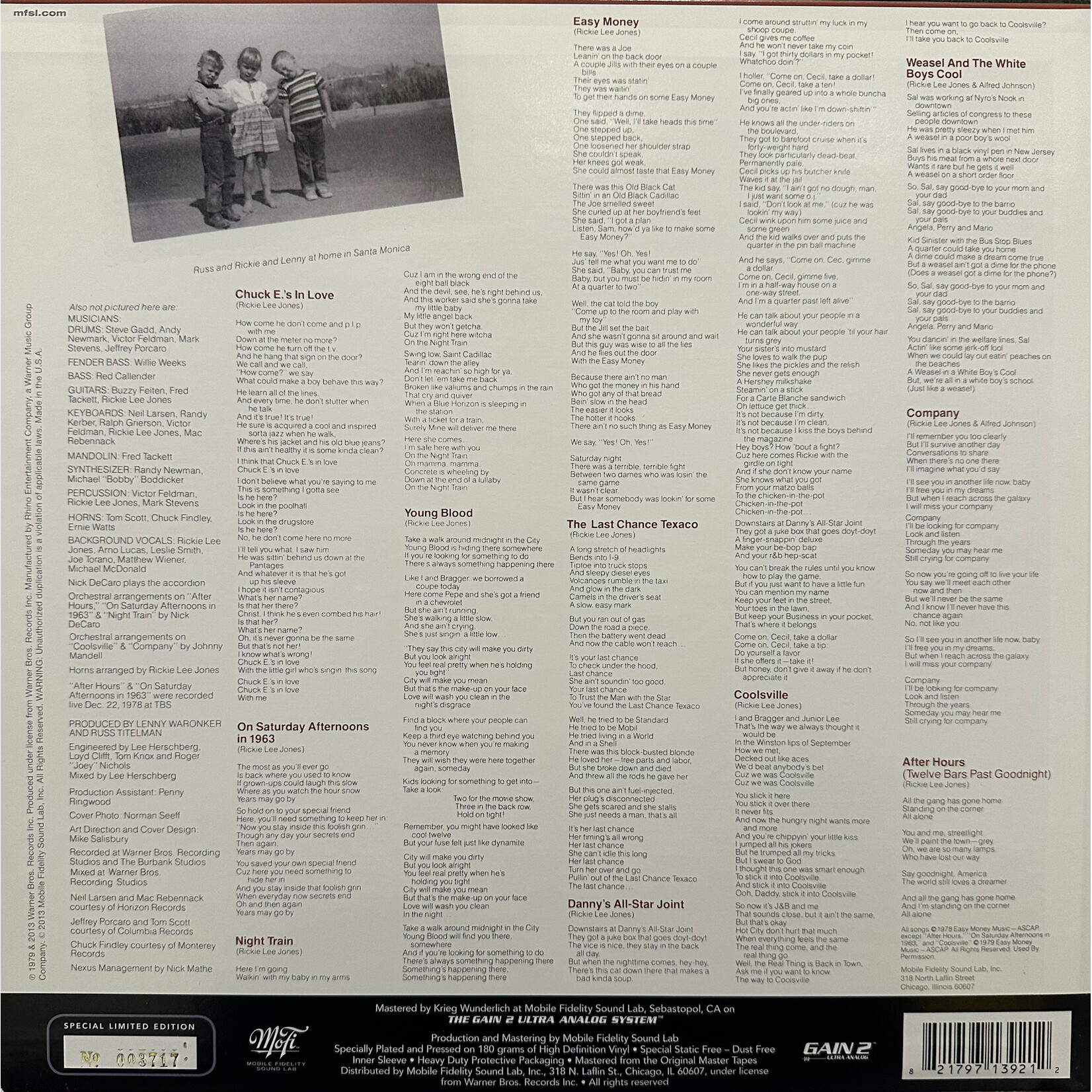 [Kollectible Vinyl] Jones, Rickie Lee: Self-Titled (2013, USA, ltd edition audiophile, EX) [MOBILE FIDELITY SOUND LAB]