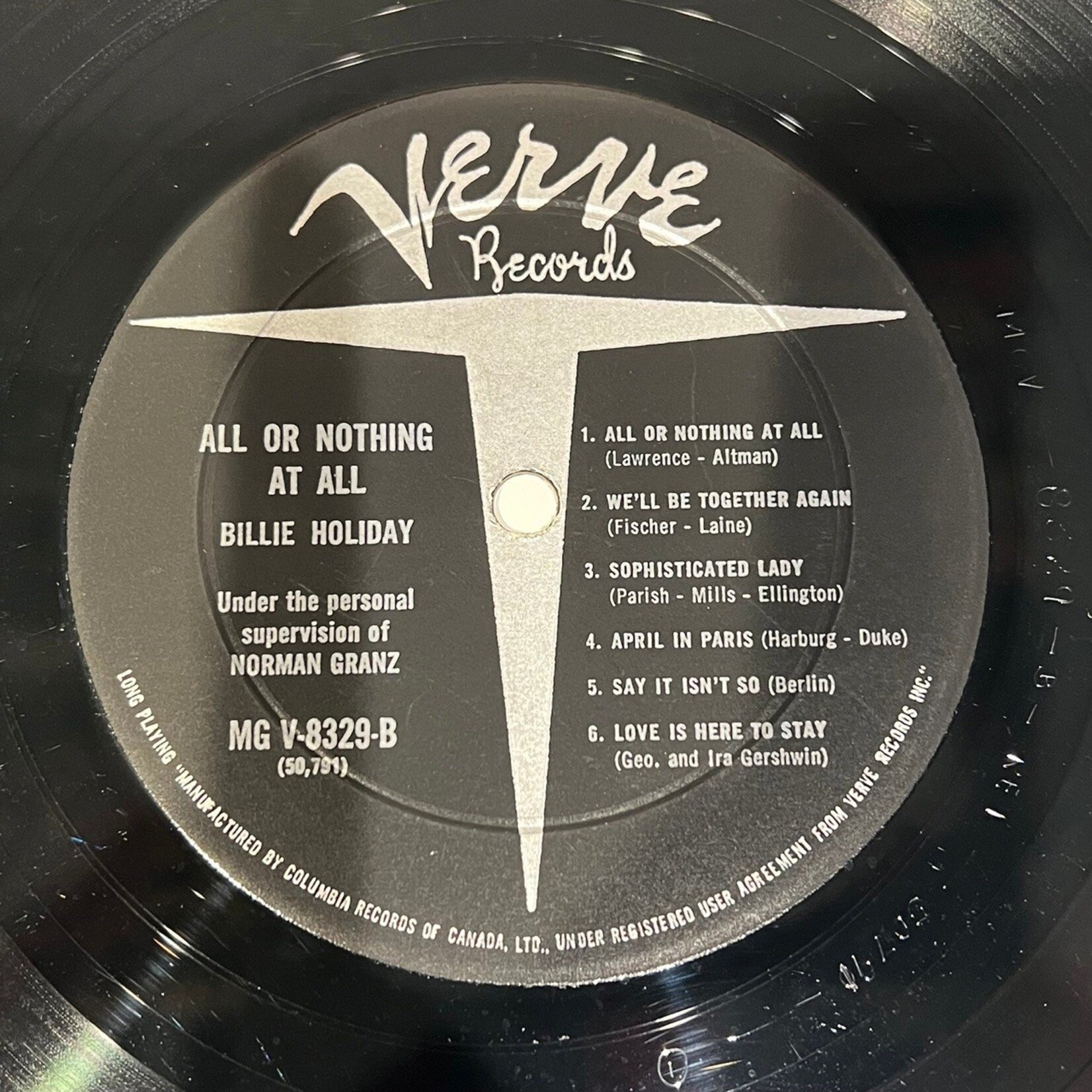 [Kollectible Vinyl] Holiday, Billie: All or Nothing at All (CANADA, 1959, VG) [VERVE]