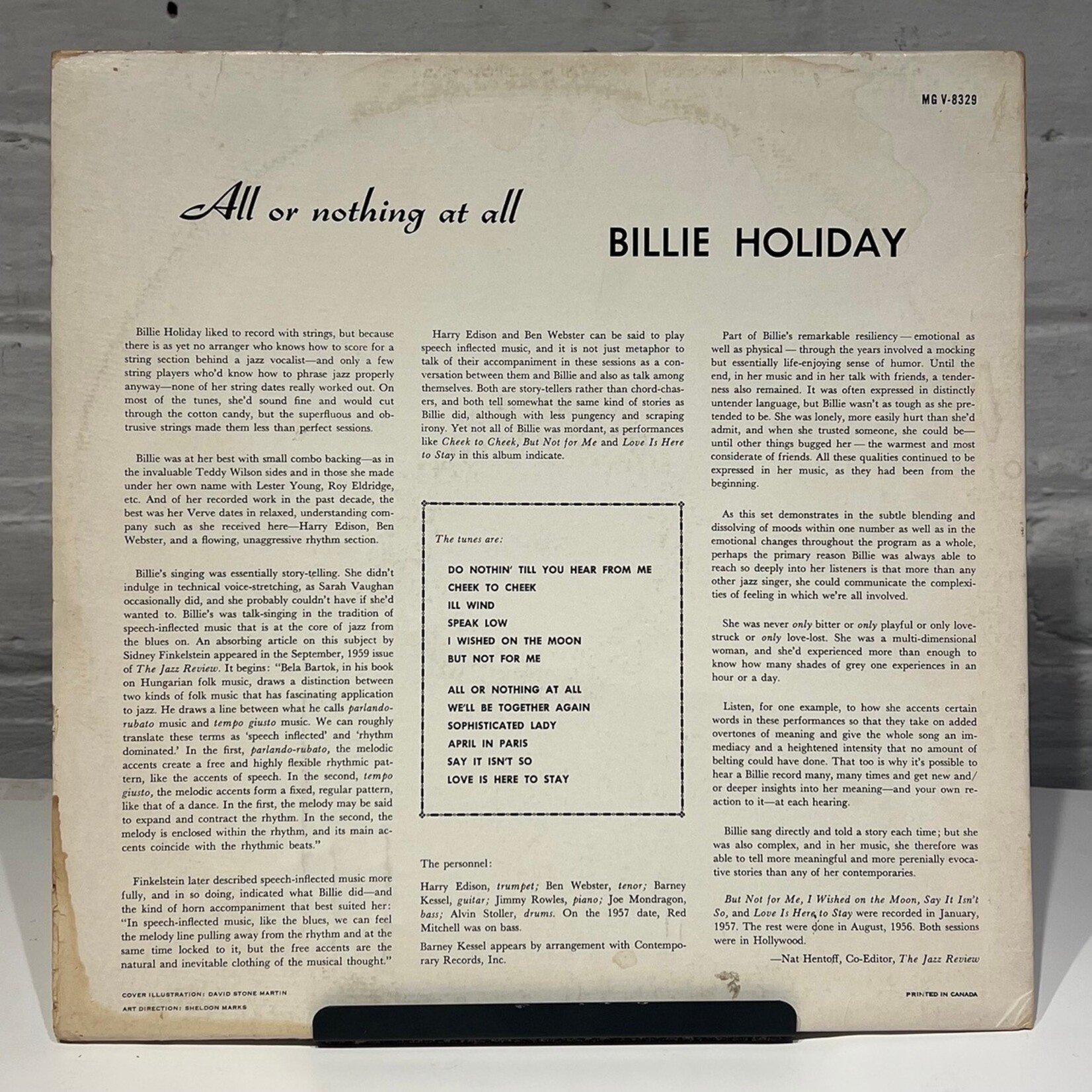 [Kollectible Vinyl] Holiday, Billie: All or Nothing at All (CANADA, 1959, VG) [VERVE]