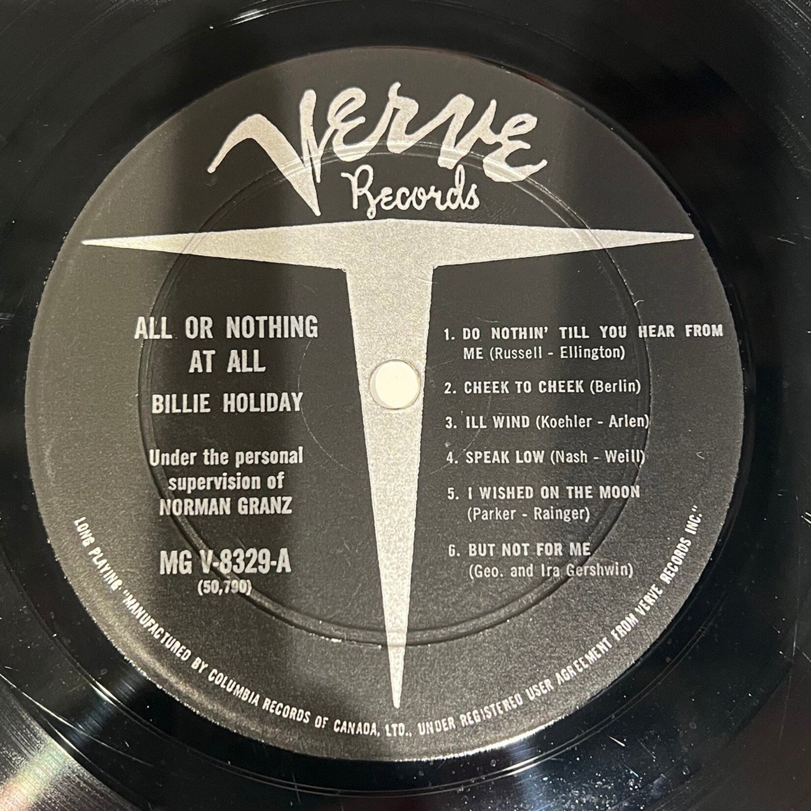 [Kollectible Vinyl] Holiday, Billie: All or Nothing at All (CANADA, 1959, VG) [VERVE]
